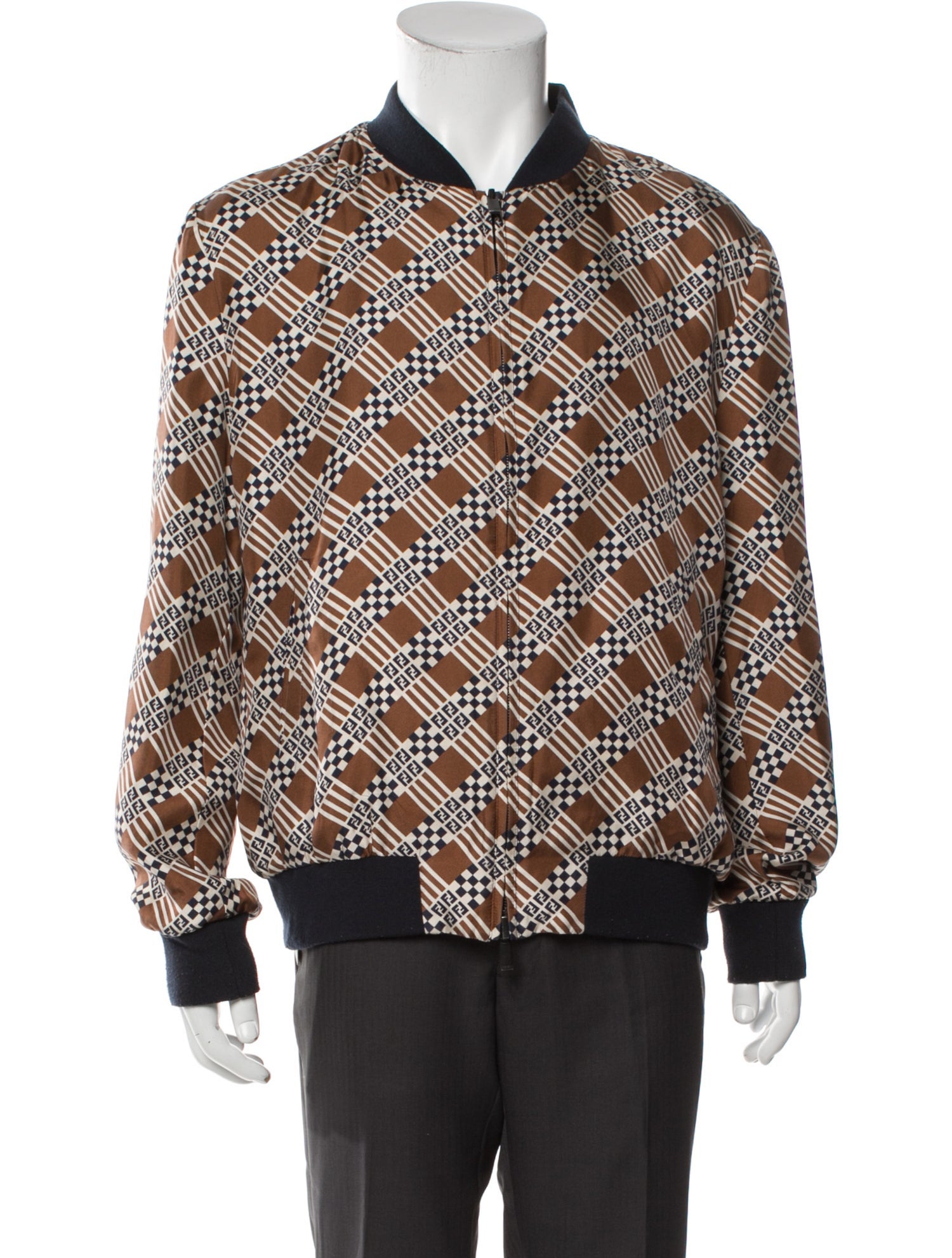 Fendi Zucca FF Logo Silk Bomber Jacket