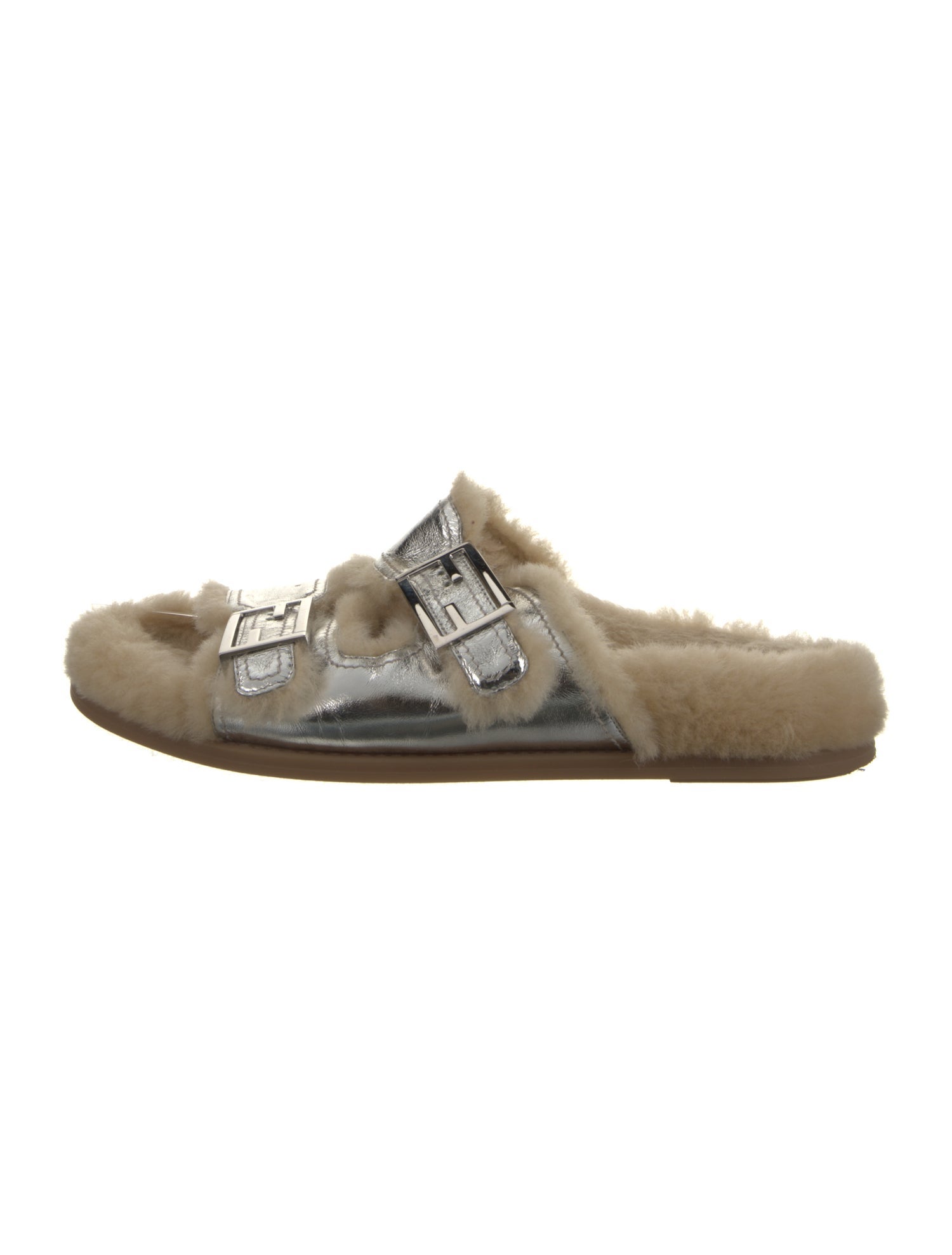 Fendi Leather Fur Trim Slippers