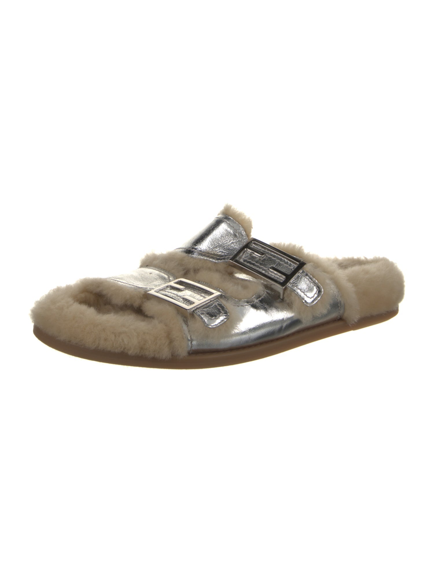 Fendi Leather Fur Trim Slippers
