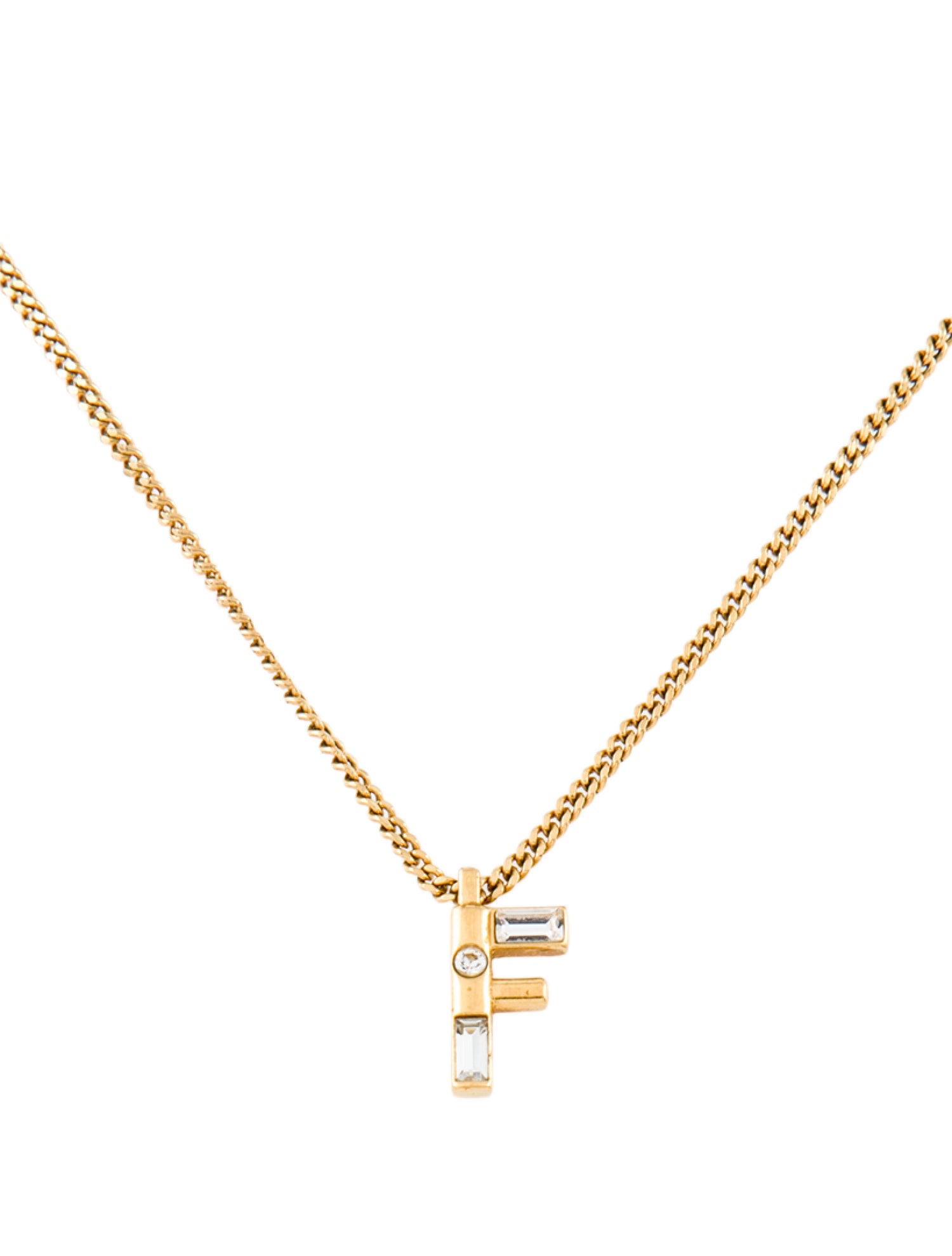 Fendi Crystal F Pendant Necklace