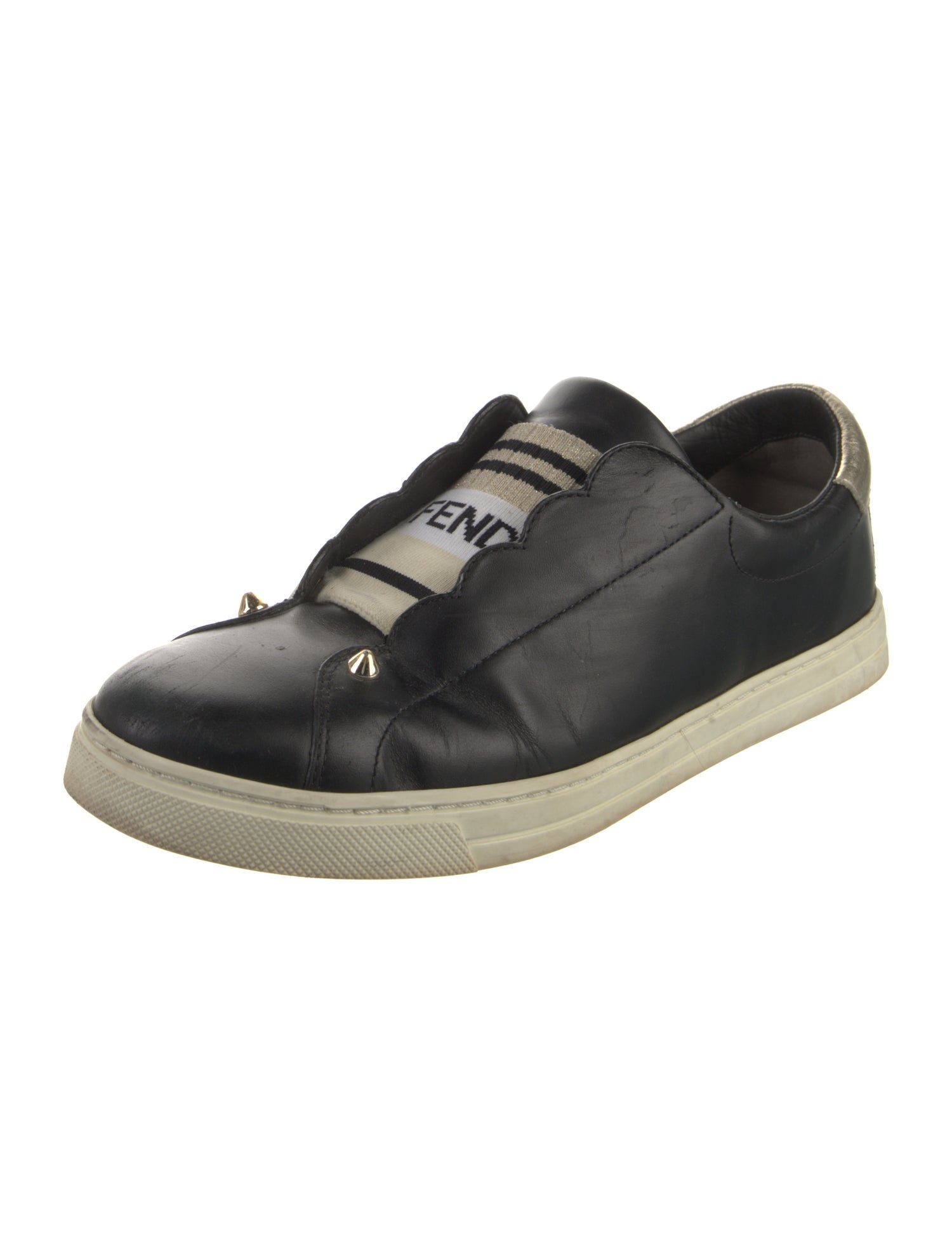 Fendi Rockstud Accents Leather Sneakers