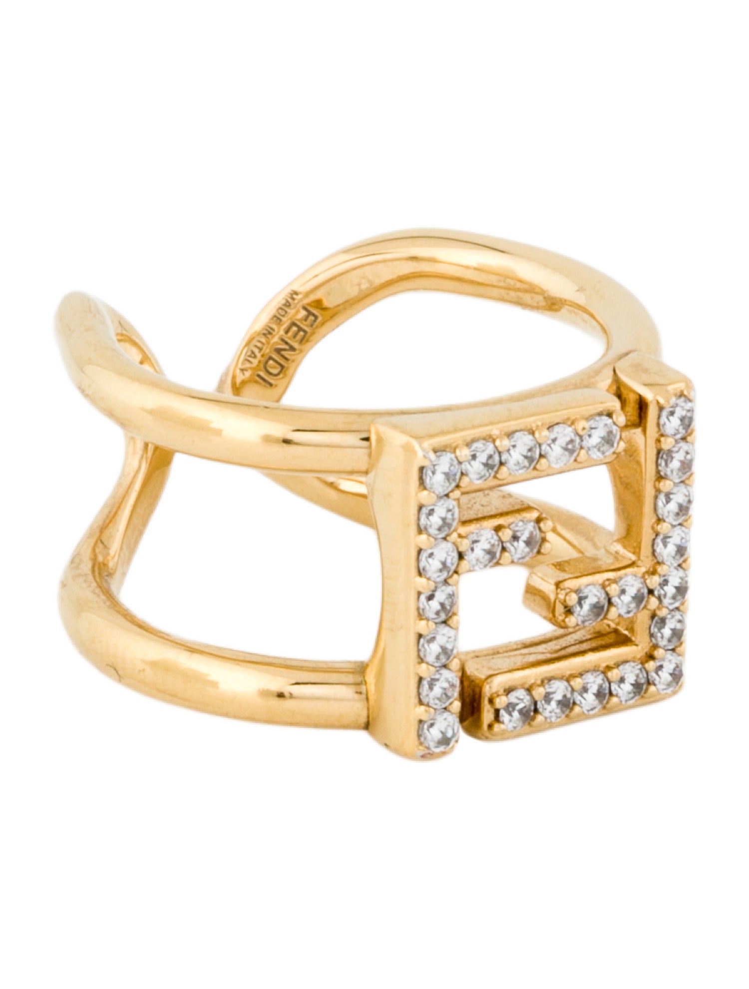 Fendi Crystal Logo Cocktail Ring