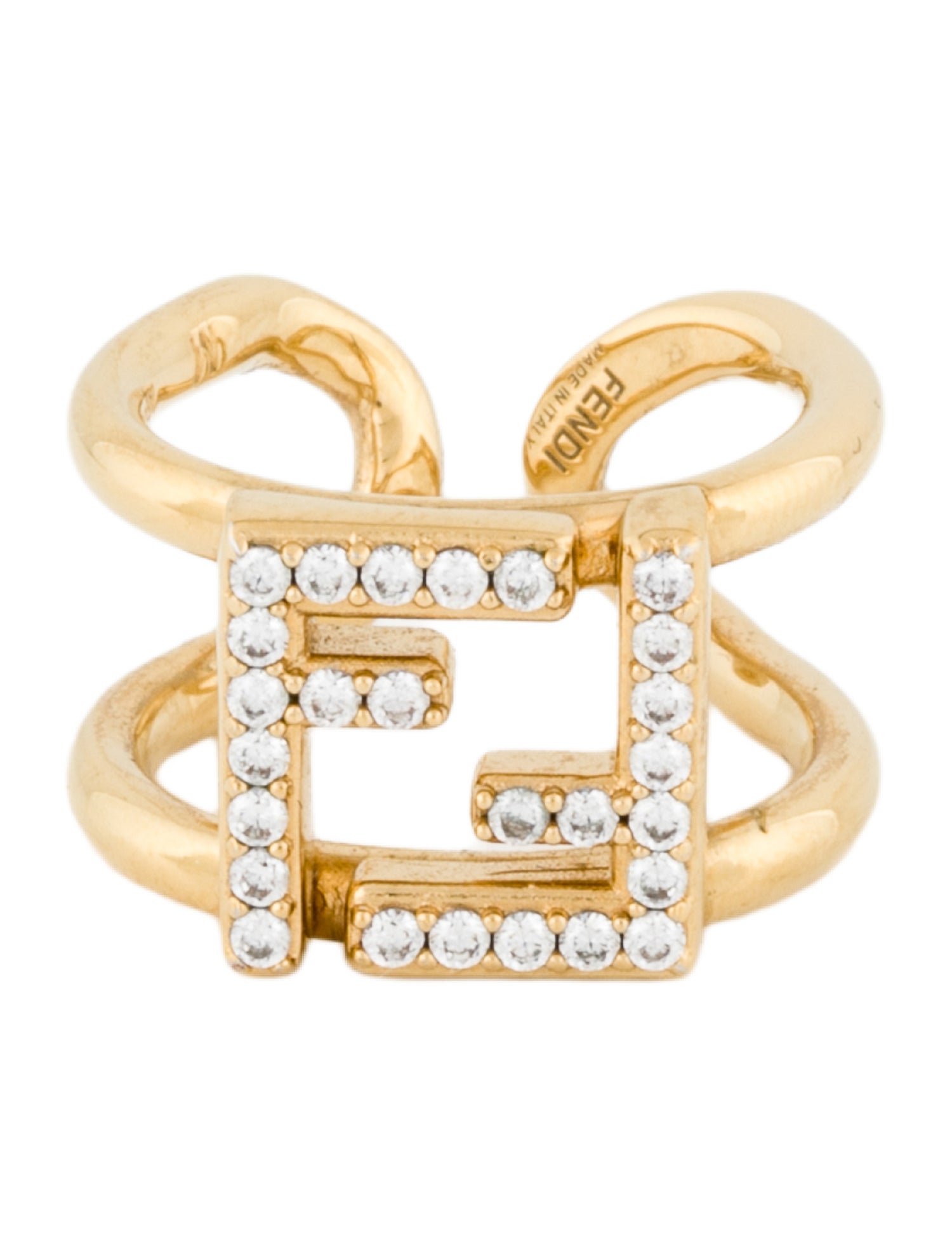 Fendi Crystal Logo Cocktail Ring