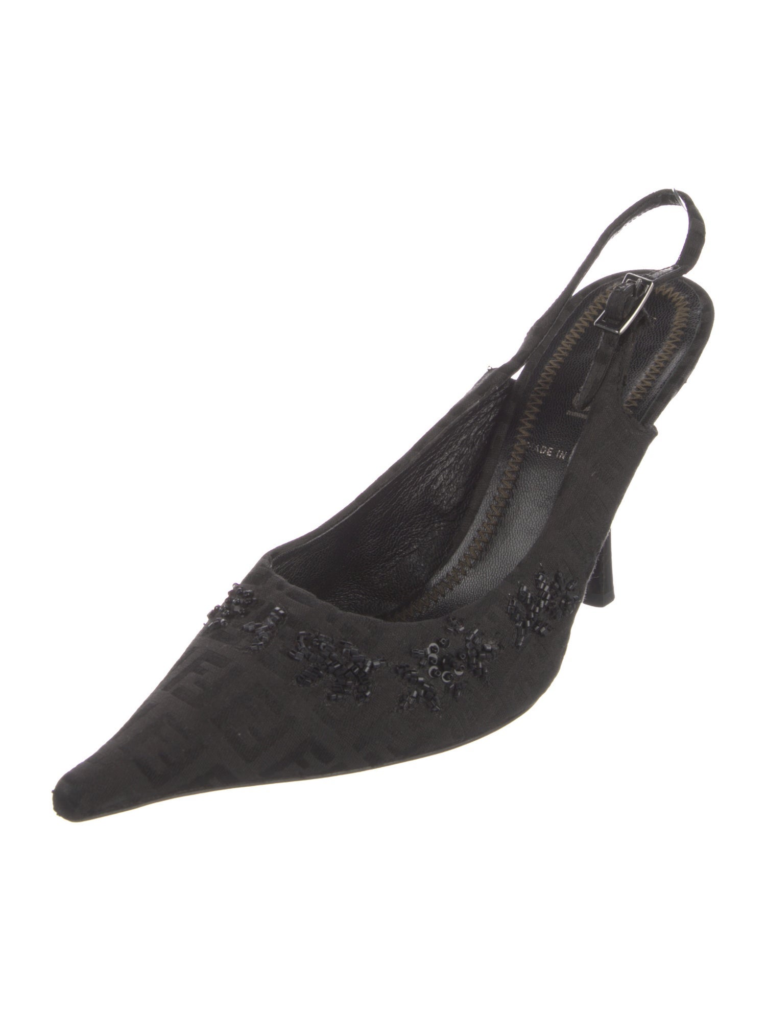 Fendi Zucca FF Logo Beaded Accents Slingback Pumps