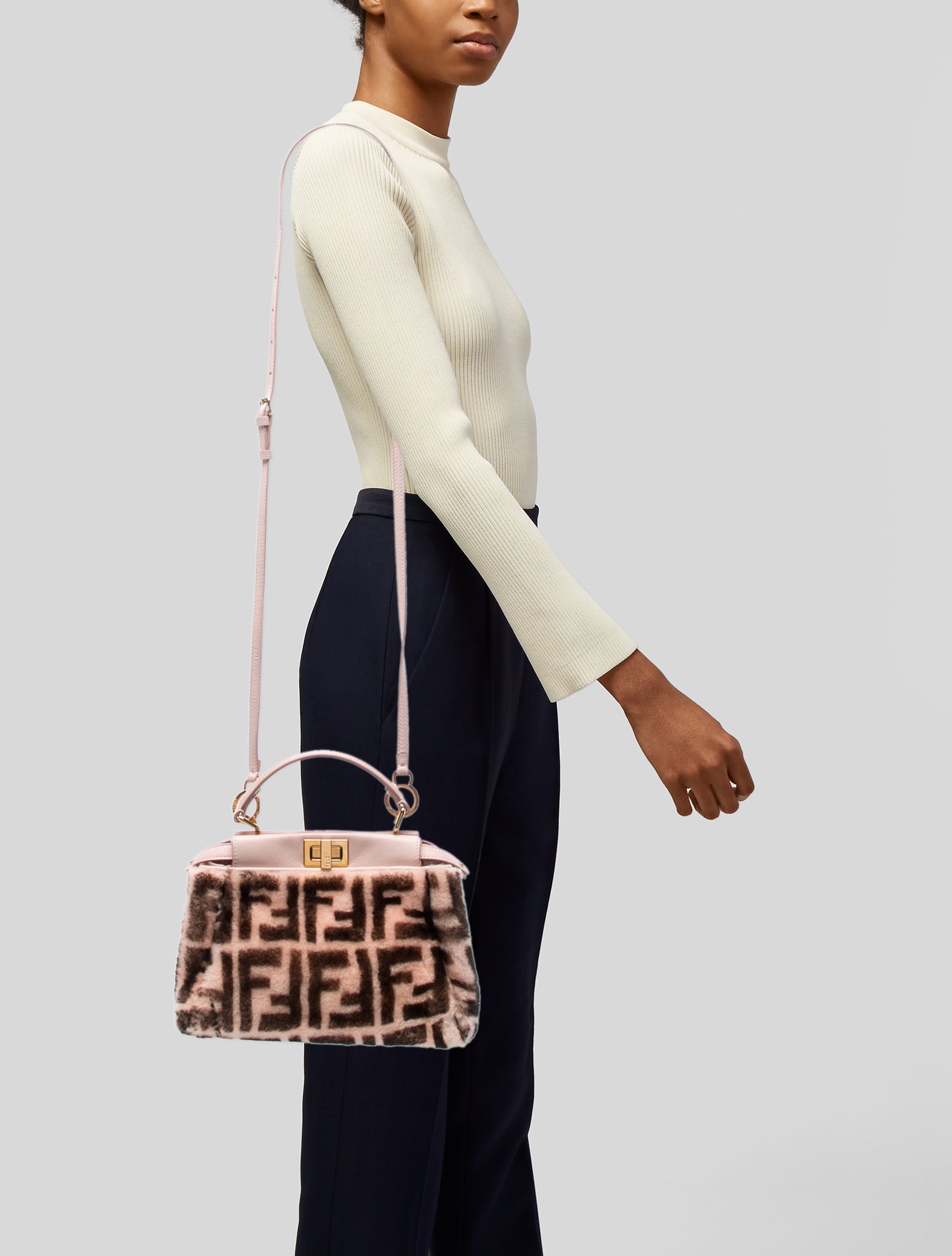 Fendi Zucca FF Peekaboo Mini - Pink Handle Bags, Handbags
