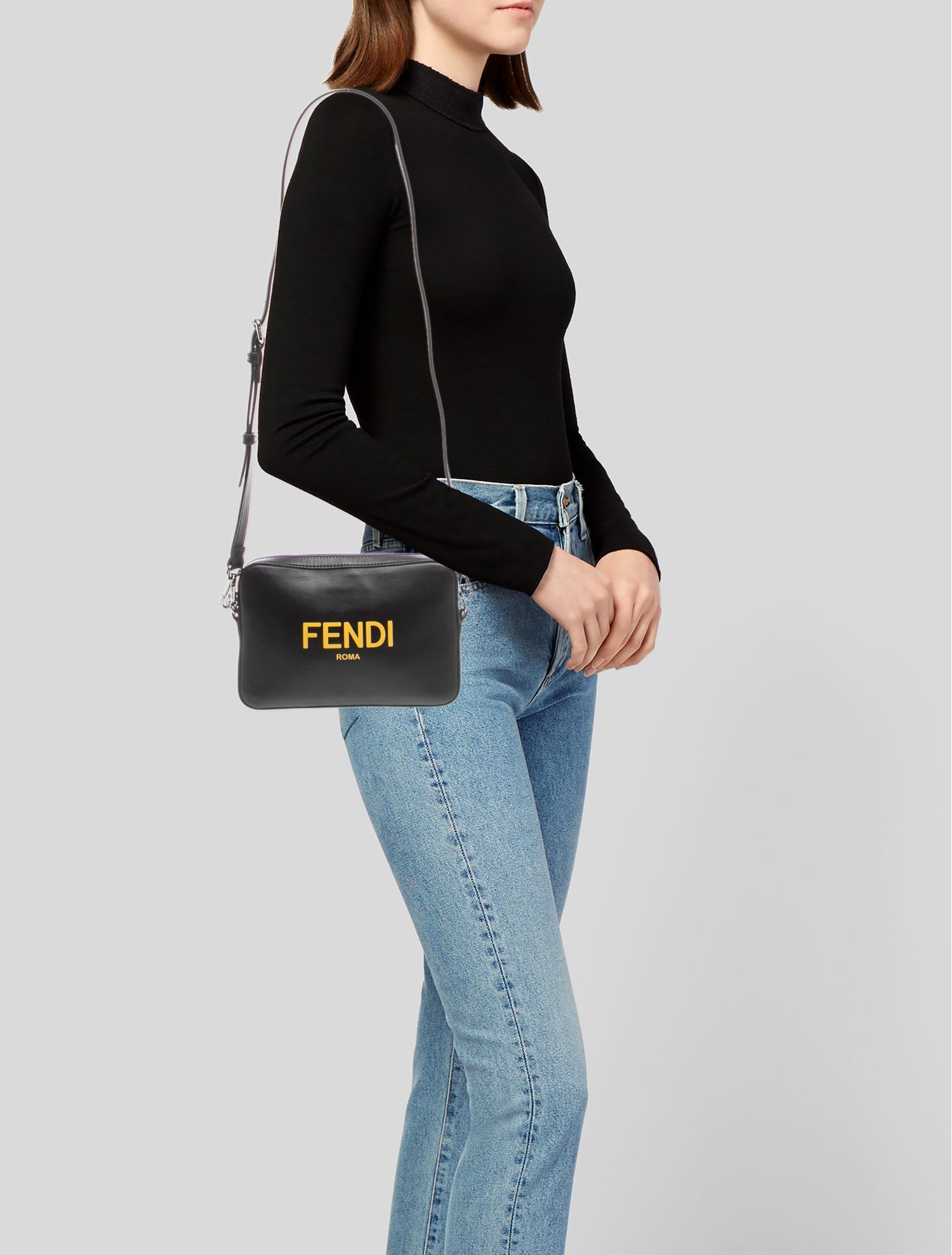 Fendi Leather Black Leather Camera Bag with strap
