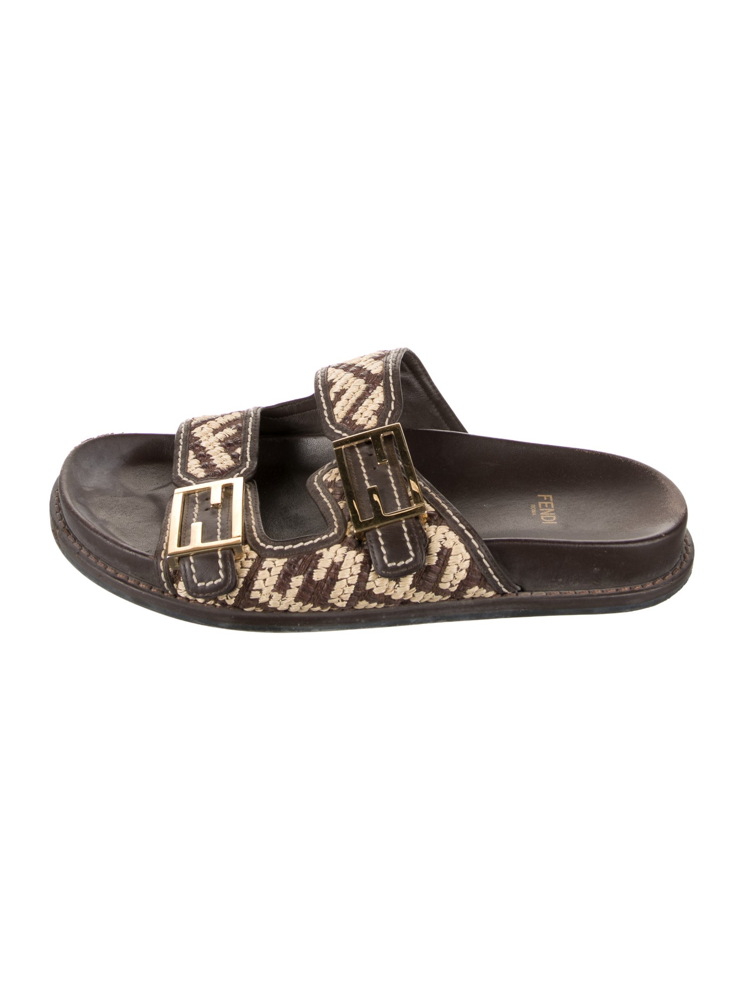 Fendi Signature Logo Leather Slides