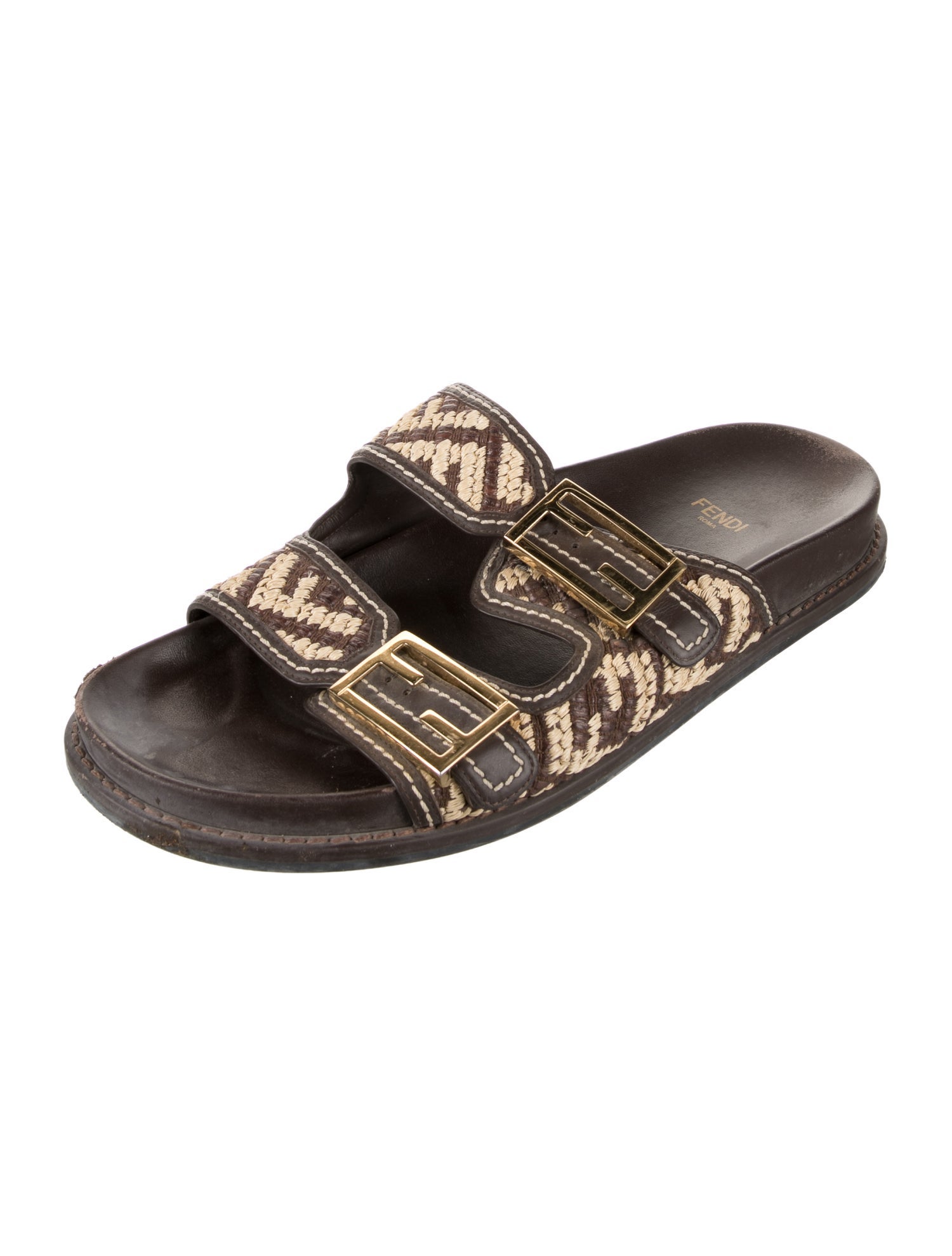 Fendi Signature Logo Leather Slides