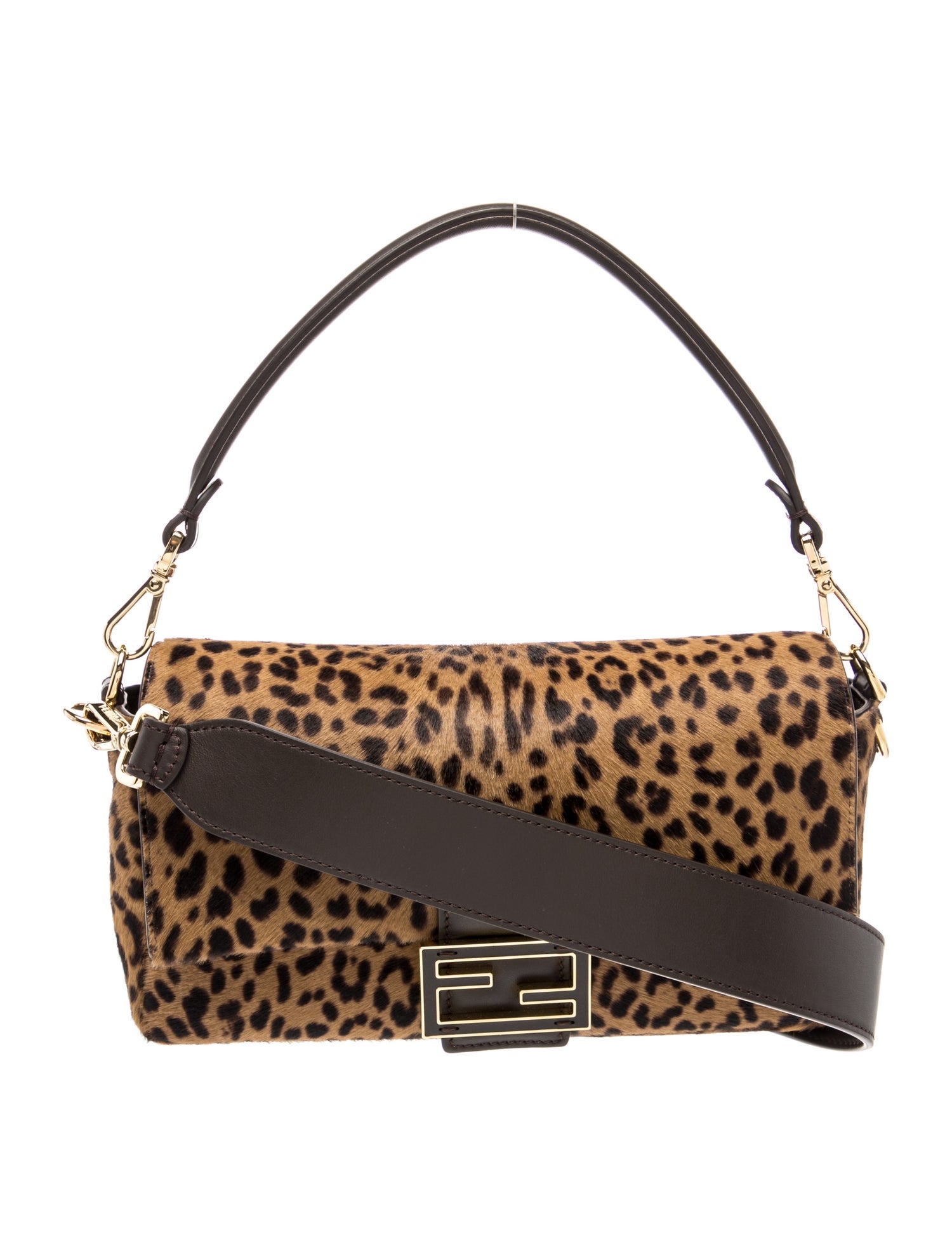 Fendi Ponyhair Leopard Print Pony Effect Calfskin Handbag