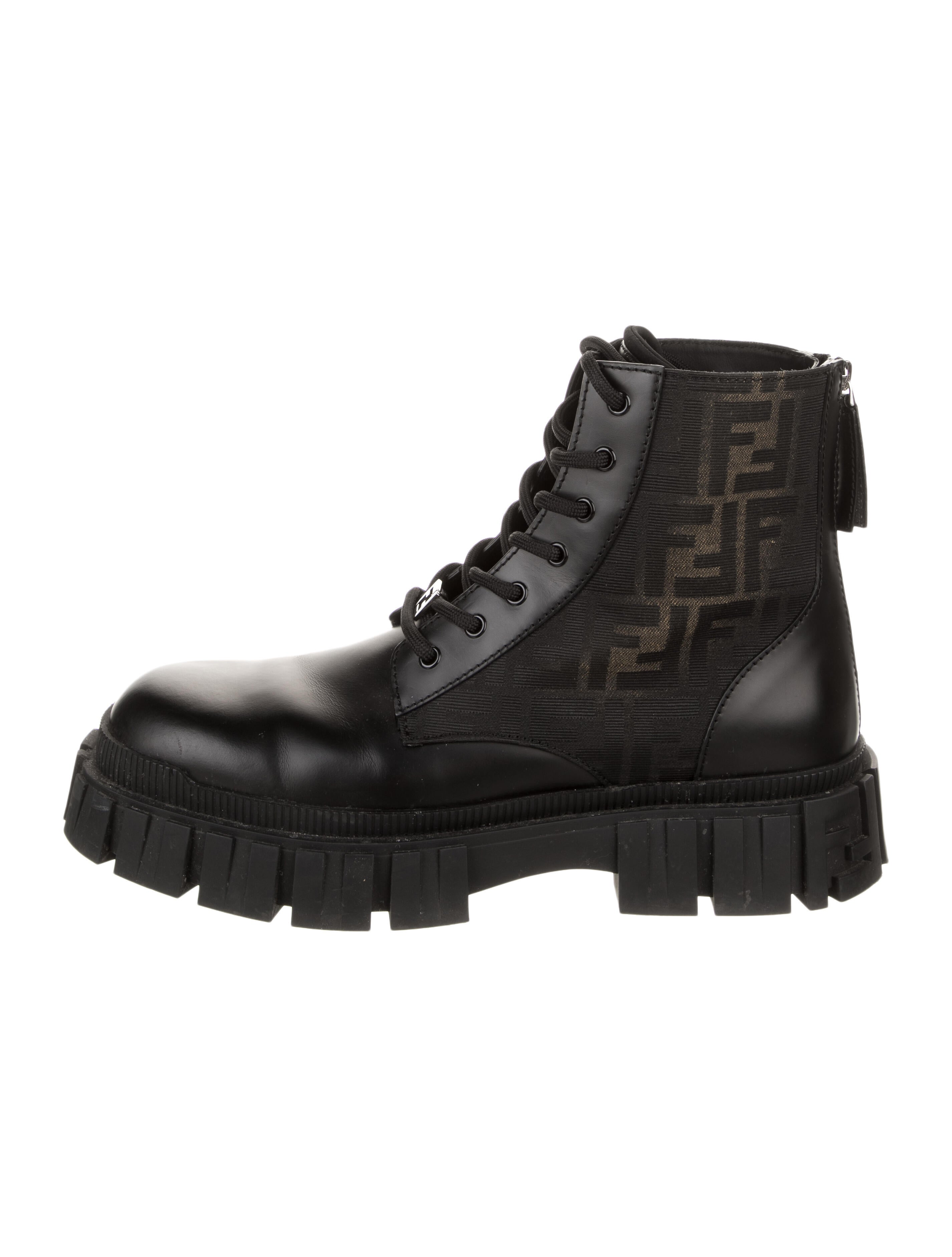 Fendi Zucca FF Logo Leather Combat Boots