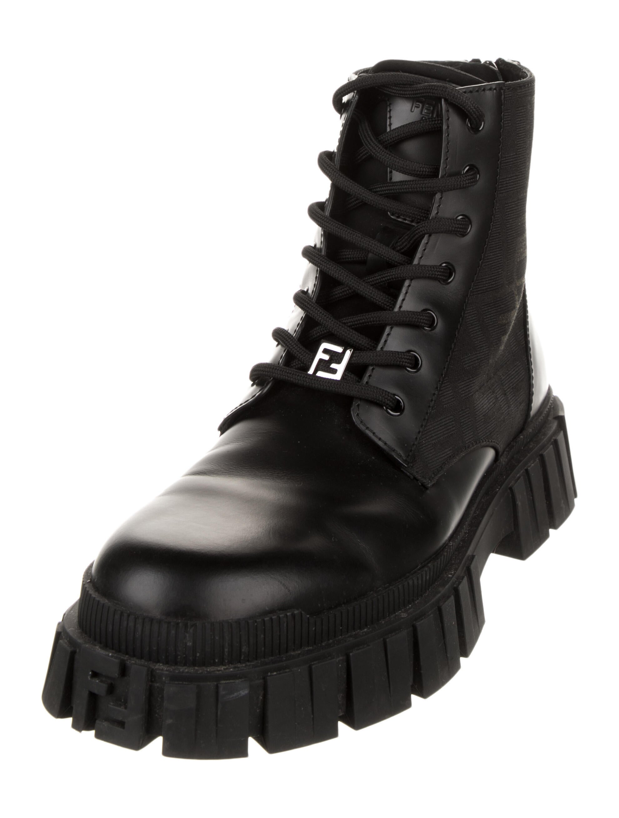 Fendi Zucca FF Logo Leather Combat Boots