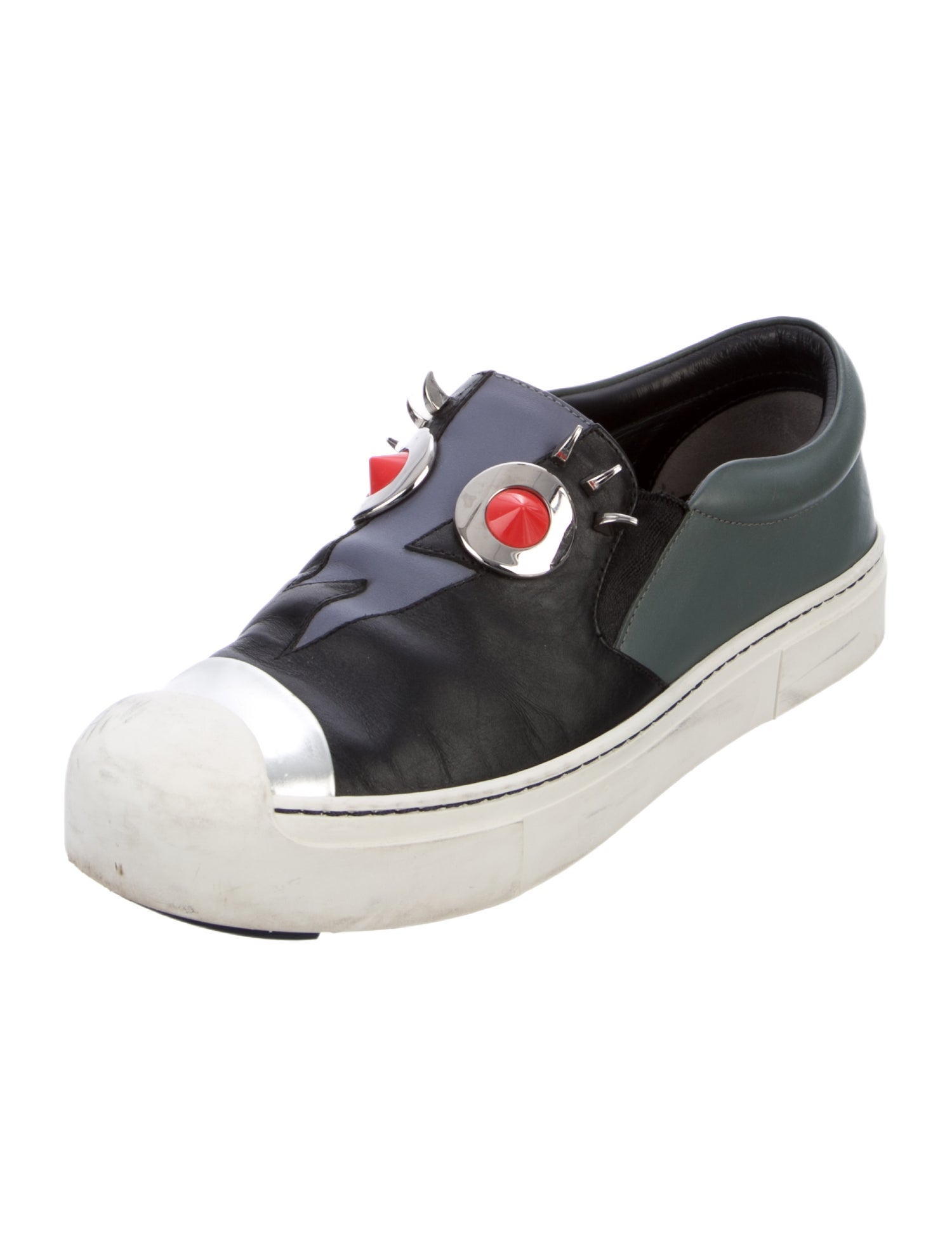 Fendi Leather Colorblock Pattern Sneakers