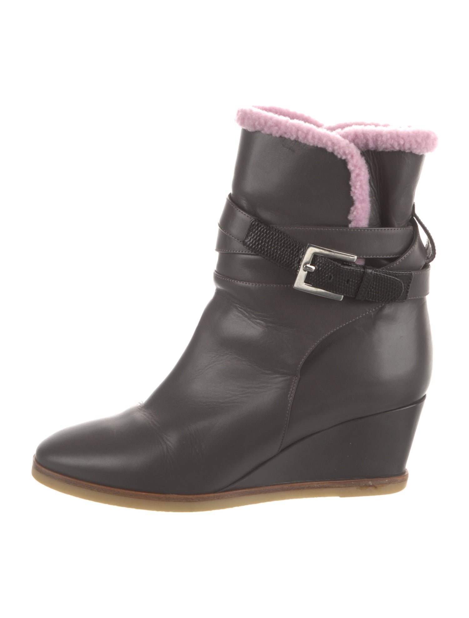 Fendi Leather Faux Fur Trim Boots