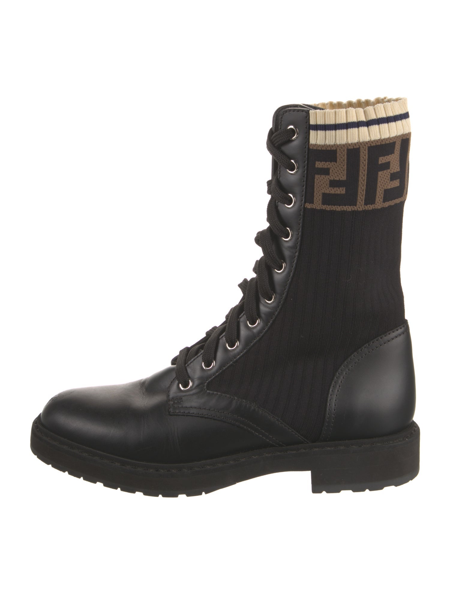 Fendi Zucca FF Logo Leather Combat Boots