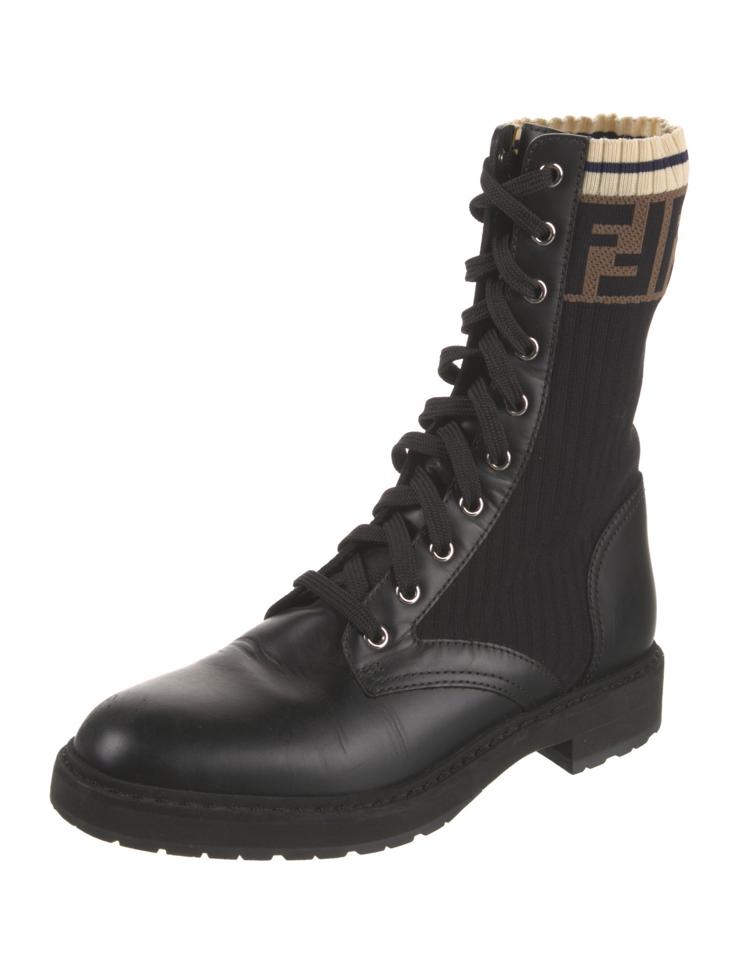 Fendi Zucca FF Logo Leather Combat Boots