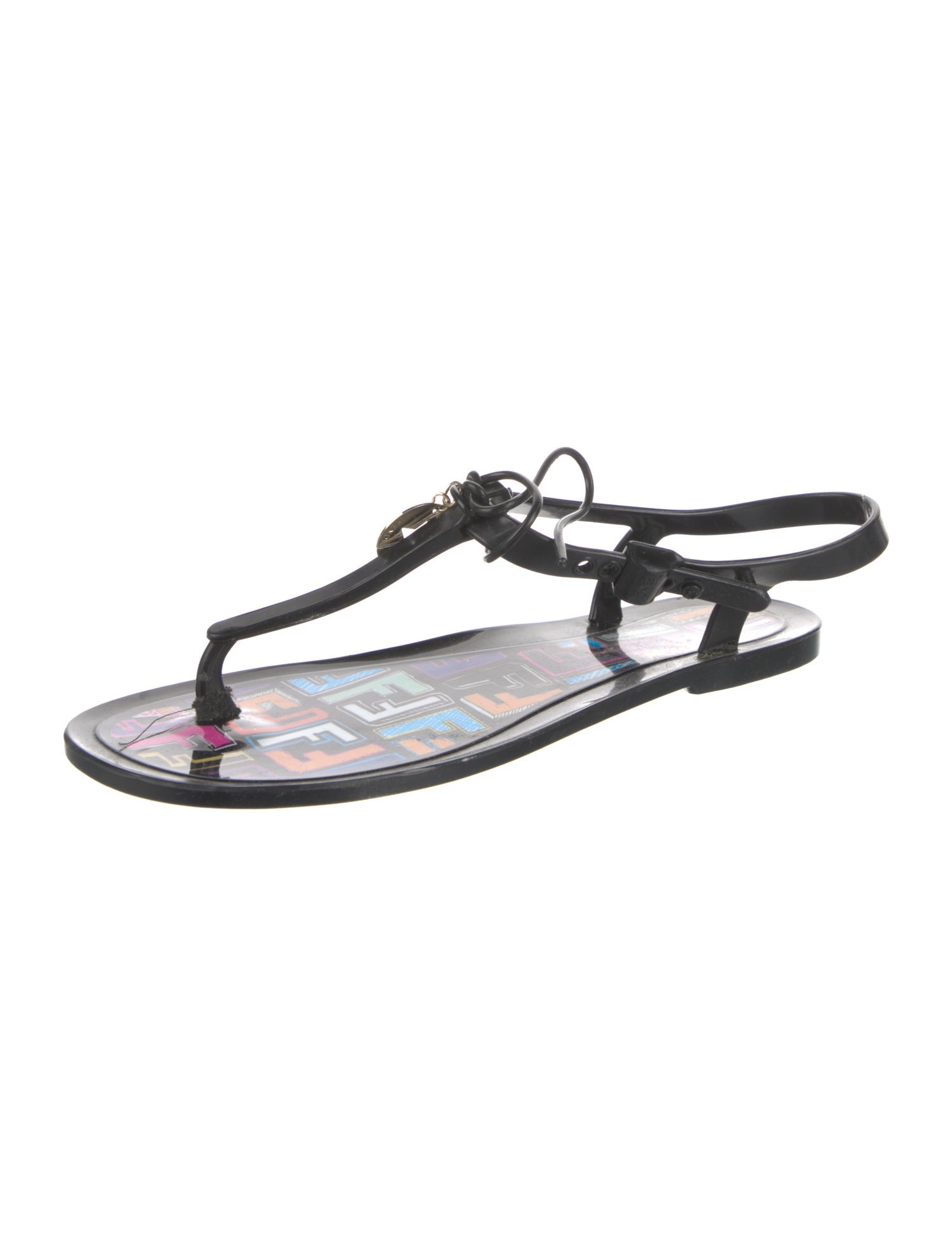 Fendi Rubber T-Strap Sandals