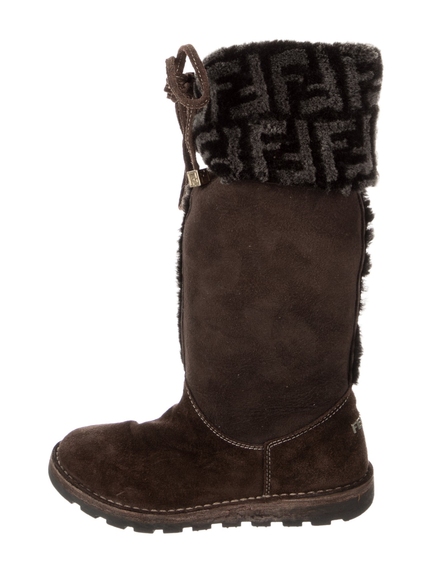 Fendi Girls' Tall Suede Logo Print Boots