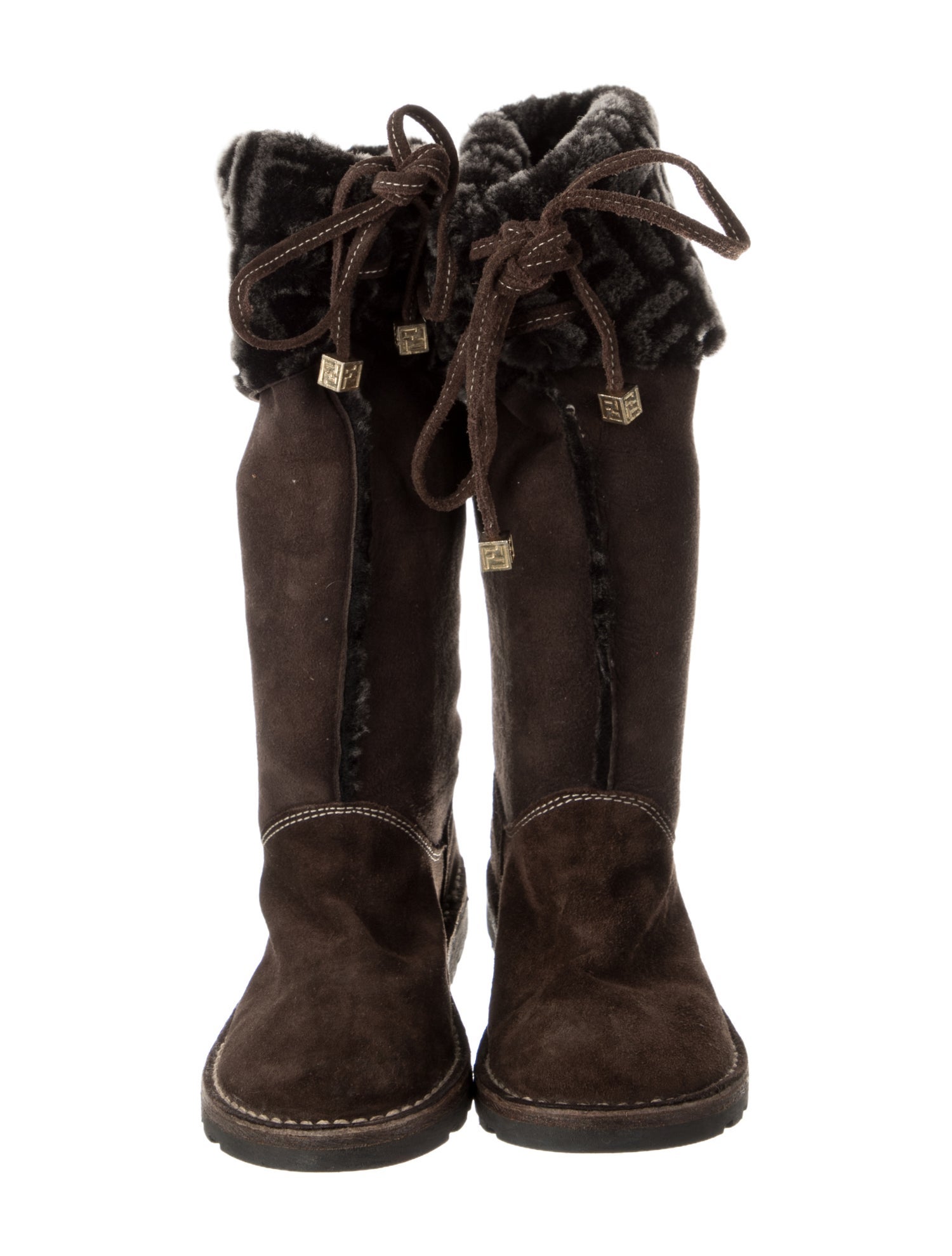 Fendi Girls' Tall Suede Logo Print Boots