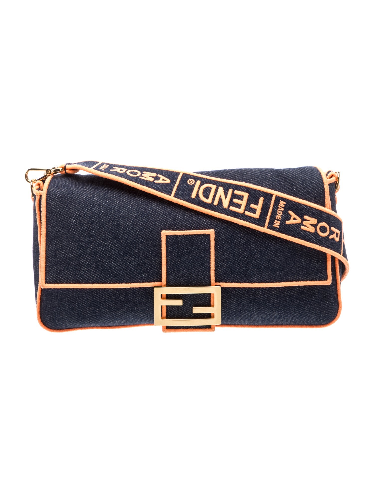Fendi Denim Double Flap Baguette Large