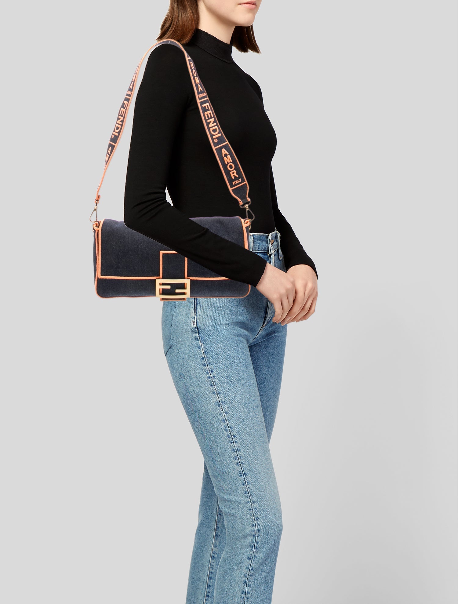 Fendi Denim Double Flap Baguette Large