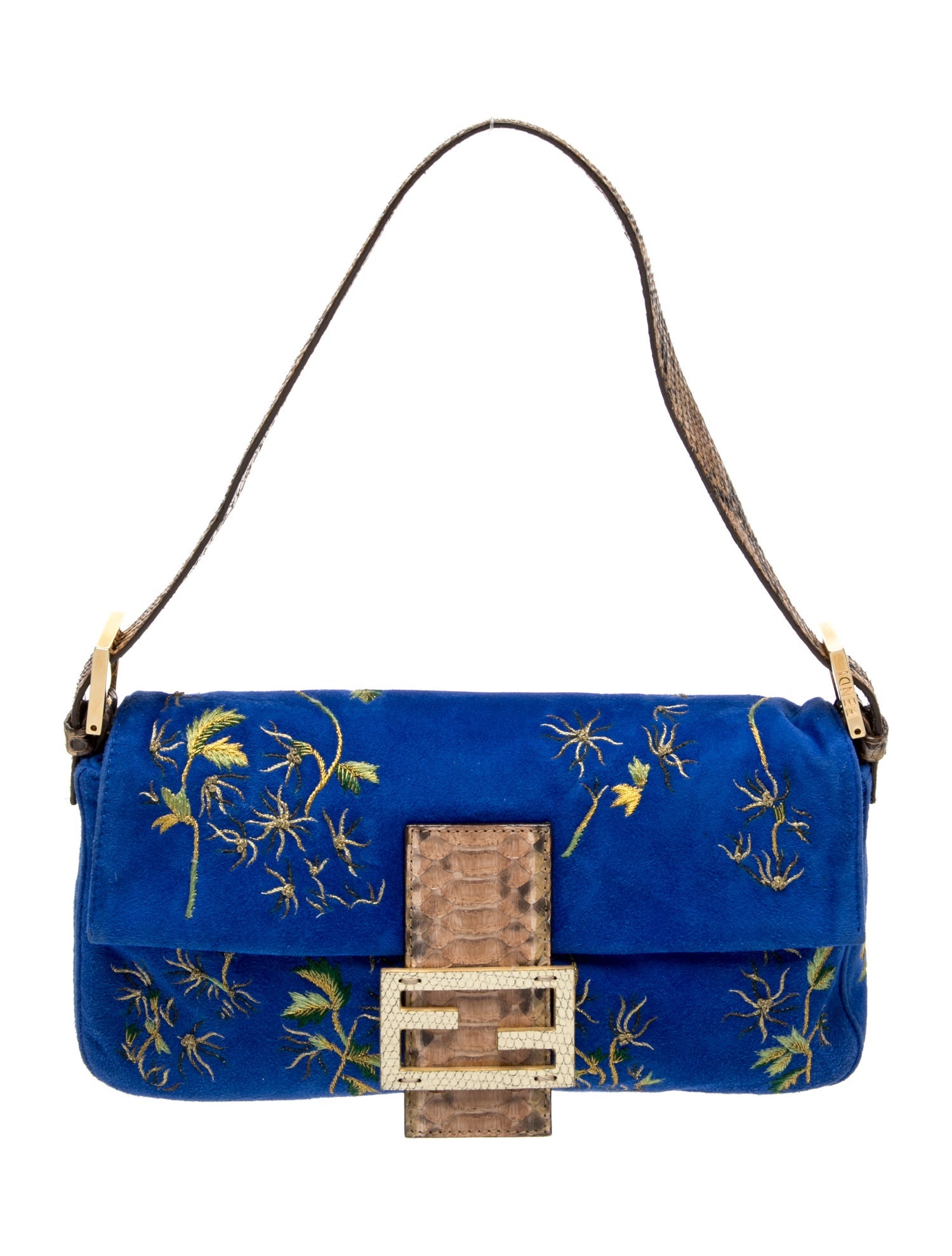 Fendi Suede Embroidered Baguette