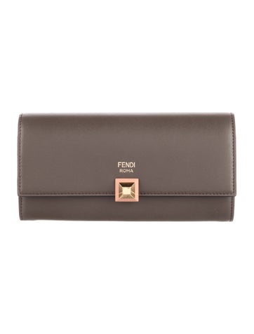 Pre-owned Fendi 2017 Rainbow Studs Continental Wallet In Brown
