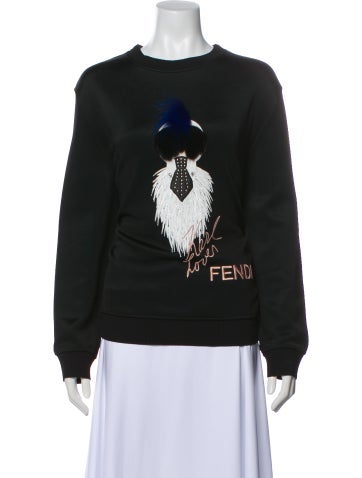 Pre-owned Fendi Graphic Print Crew Neck Sweatshirt In Black