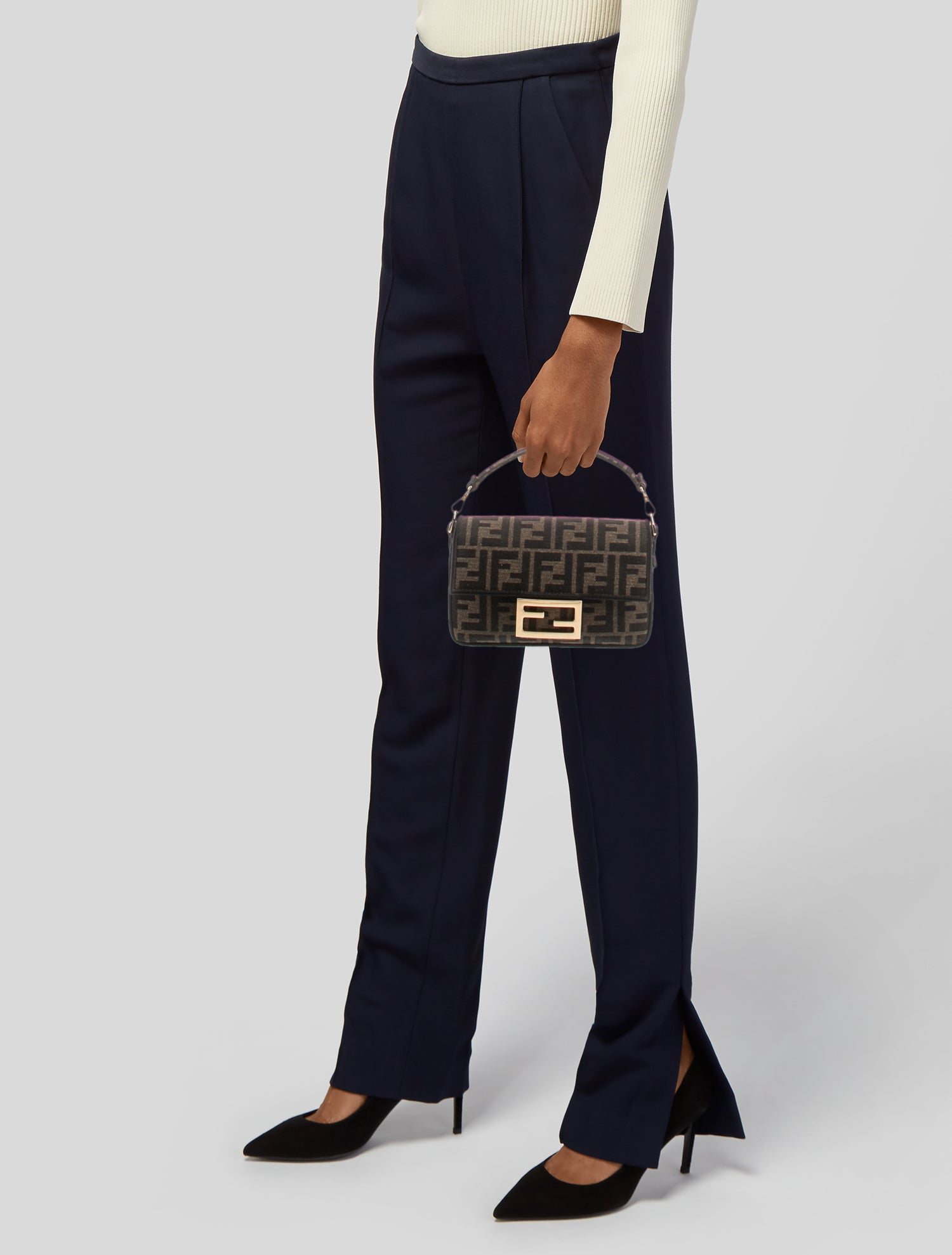 Fendi Zucchino FF Baguette - Burgundy Handle Bags, Handbags