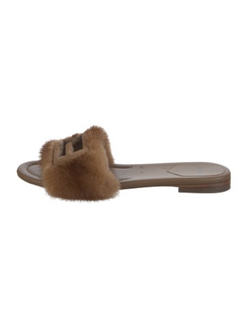 Pre-owned Fendi Mink Fur Trim Slides In Brown