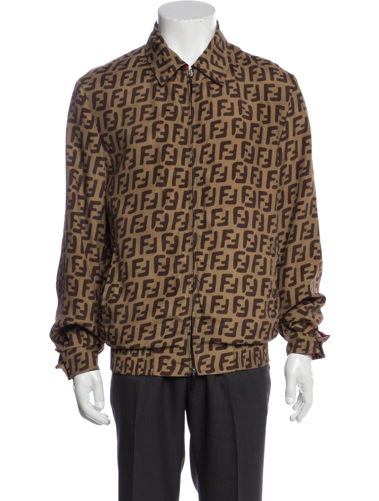 Fendi Zucca FF Logo Silk Bomber Jacket
