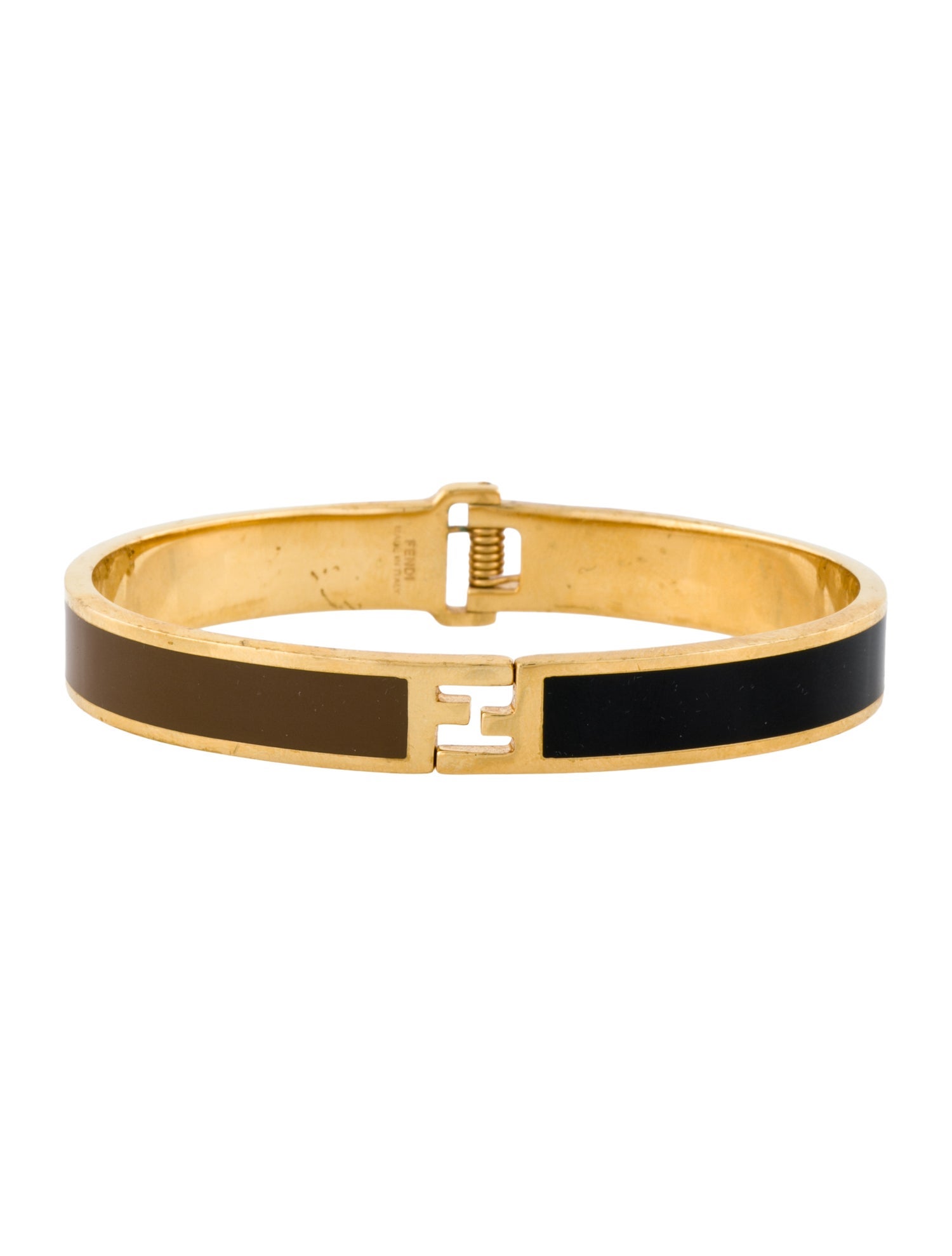Fendi Enamel Logo Fendista Hinge Cuff Bracelet
