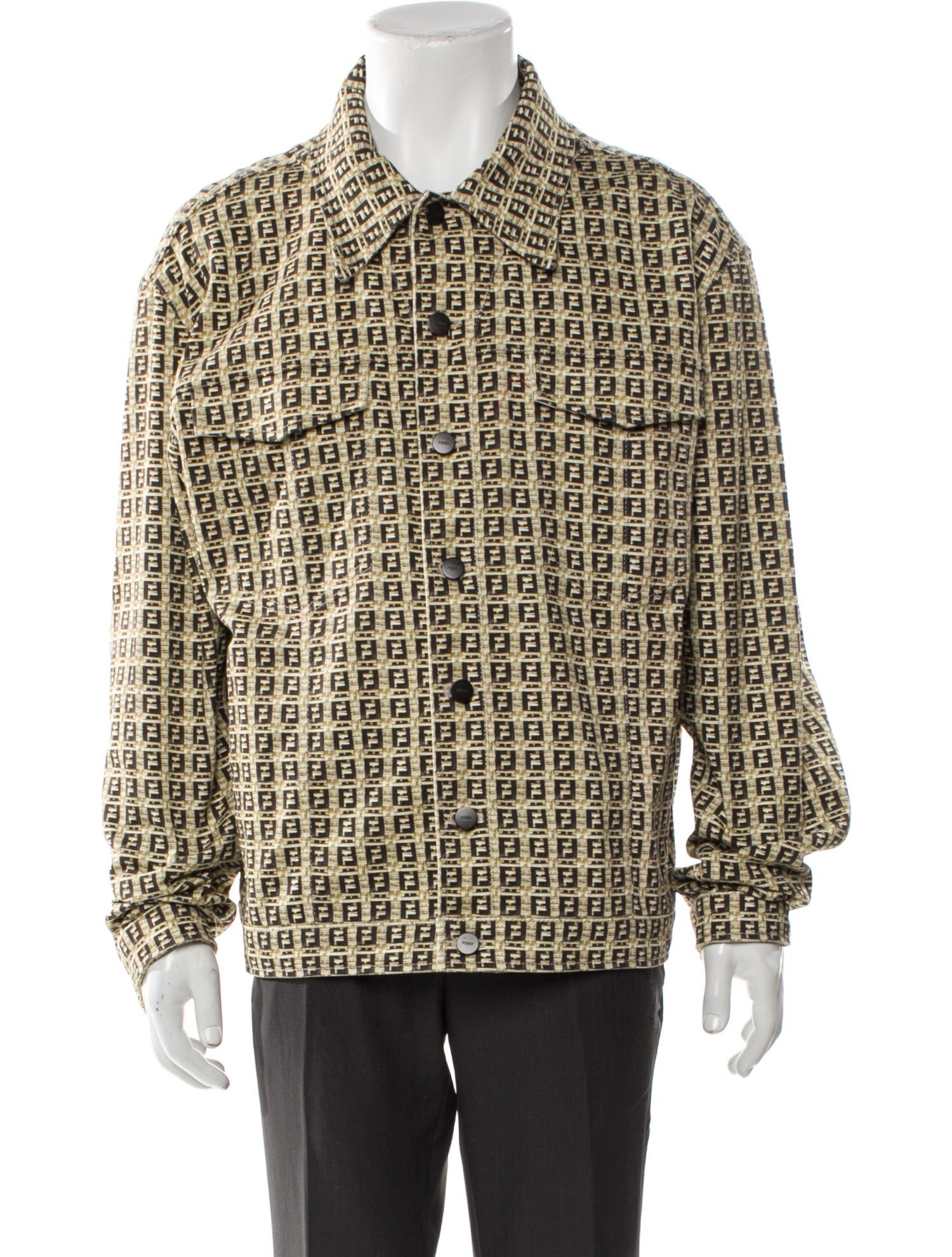 Fendi Zucca FF Logo Printed Peacoat