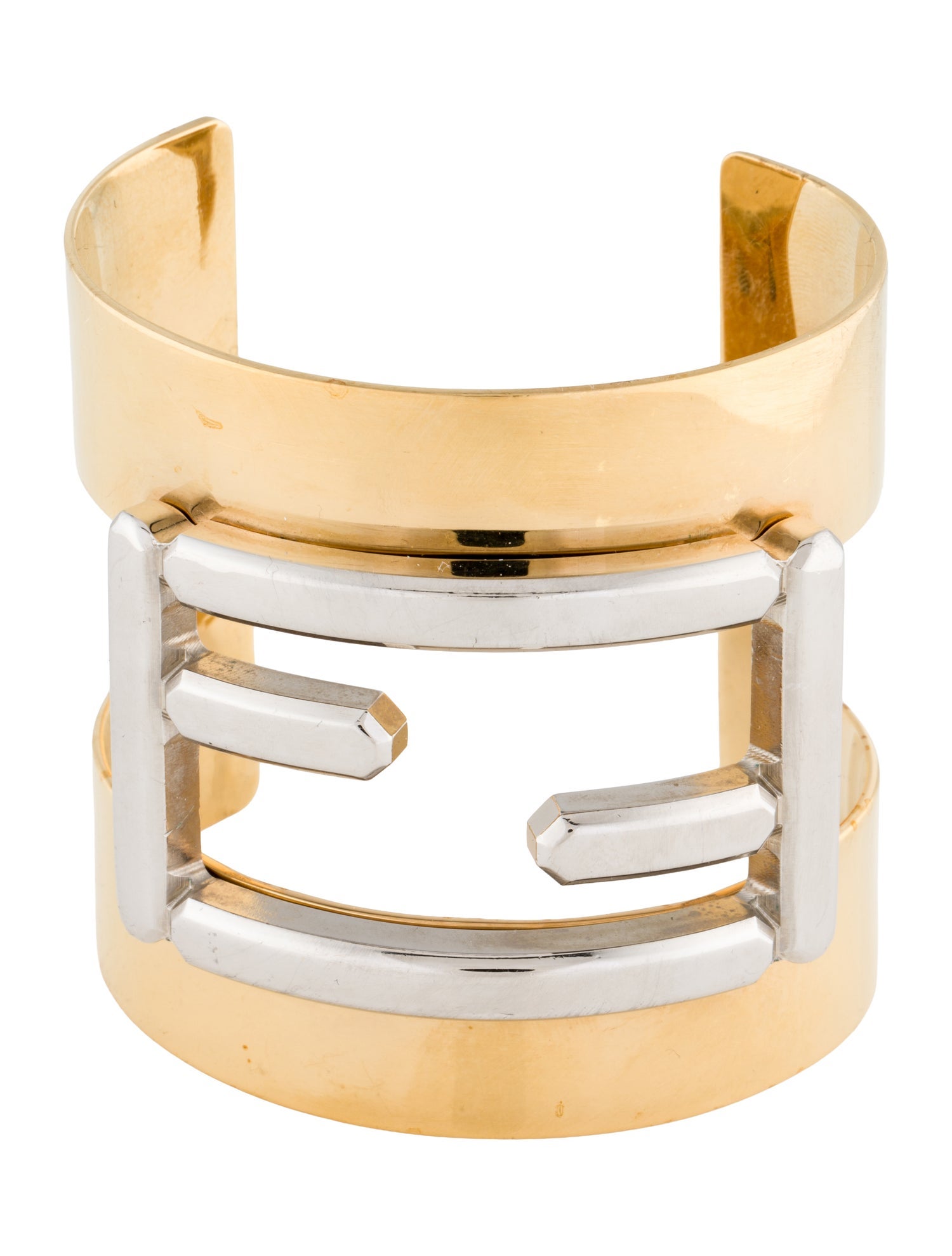 Fendi Two Tone Logo Cuff Bracelet