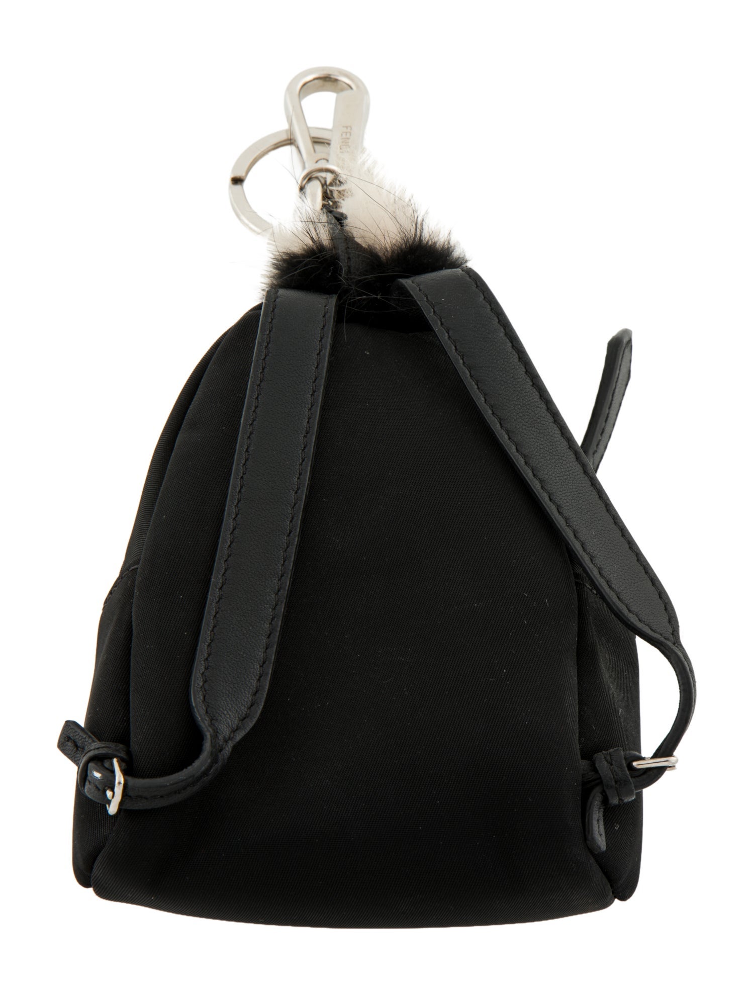 Fendi Black Leather and Nylon Monster Eyes Fur Key Chain and Bag Charm