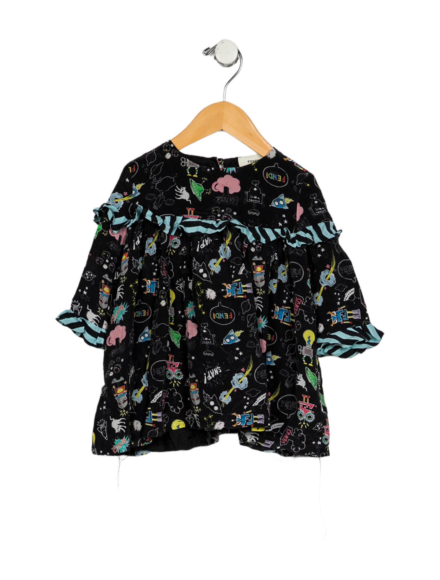 Fendi Black and multicolor patterned dress with long sleeves