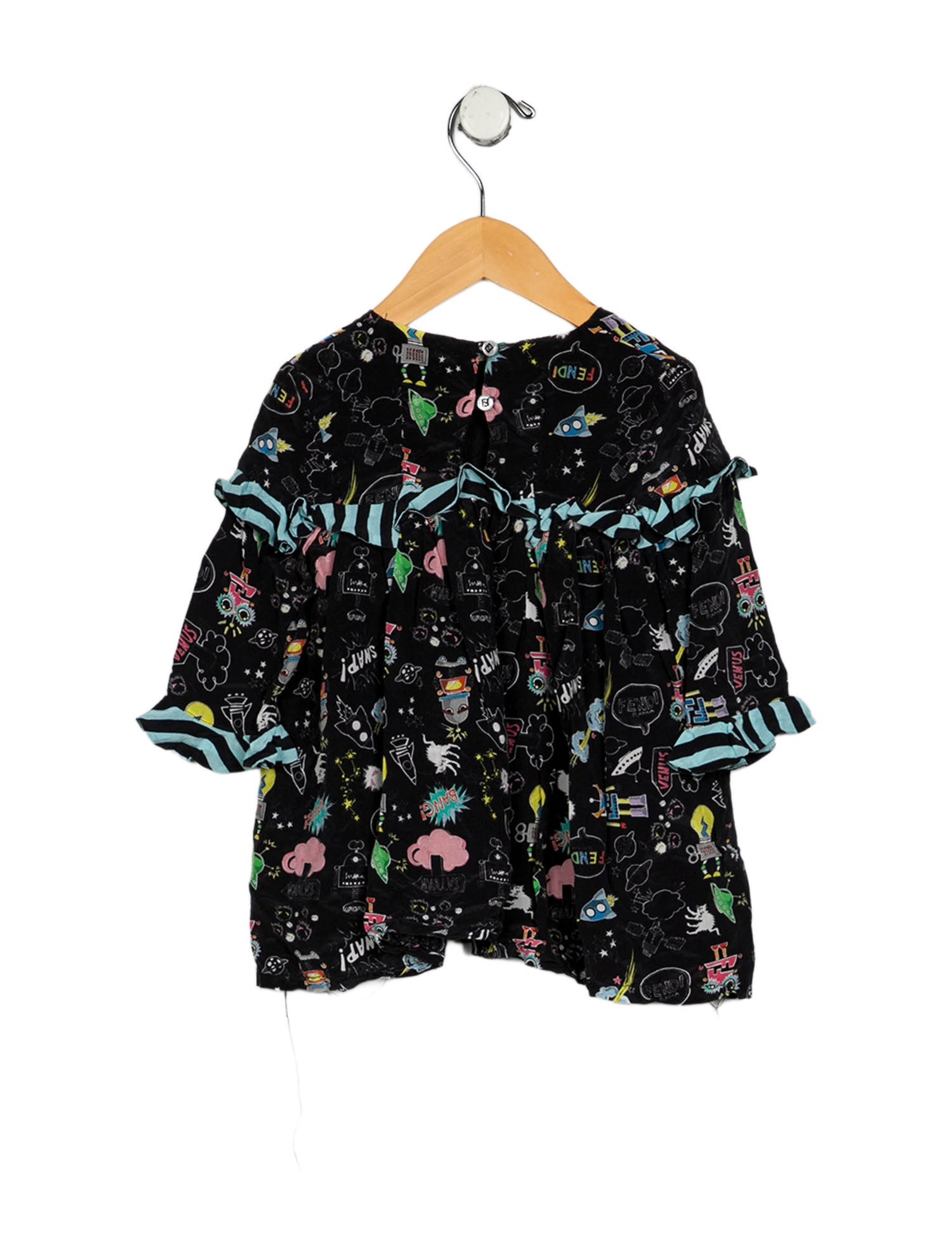 Fendi Black and multicolor patterned dress with long sleeves