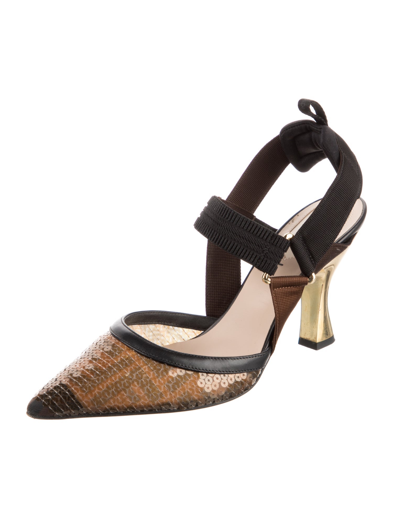 Fendi Zucca FF Logo Mesh Slingback Pumps