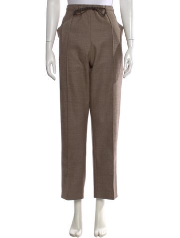Pre-owned Fendi Virgin Wool Straight Leg Pants In Brown