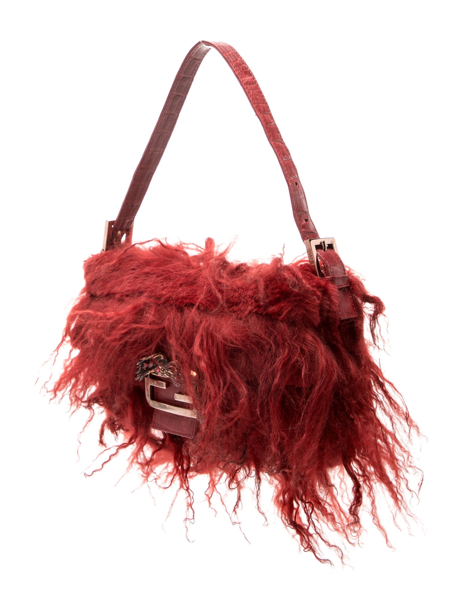 Fendi Mongolian Lamb Trim Shoulder Bag - Red Clutches, Handbags