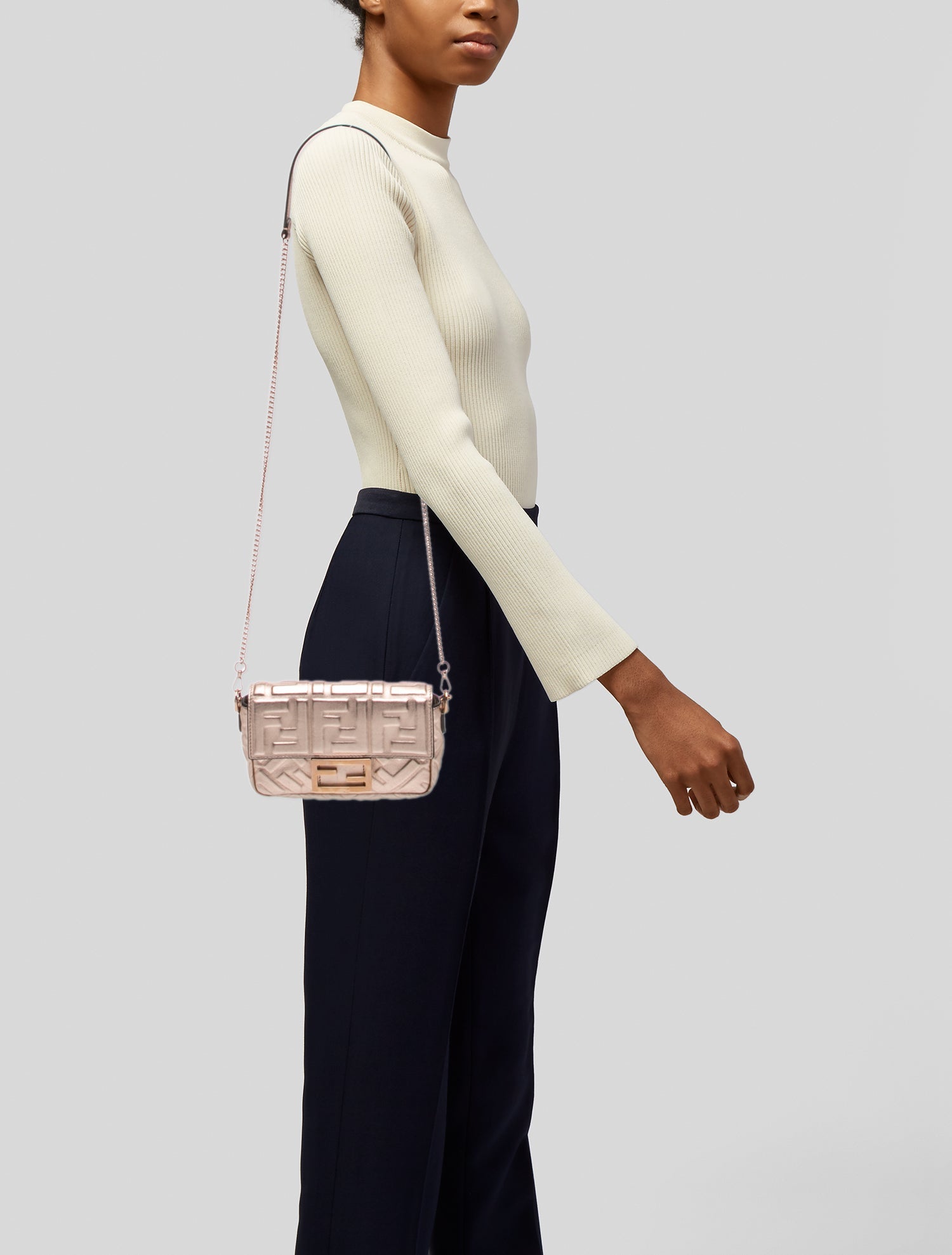 Fendi Zucca FF Baguette Mini - Pink Crossbody Bags, Handbags
