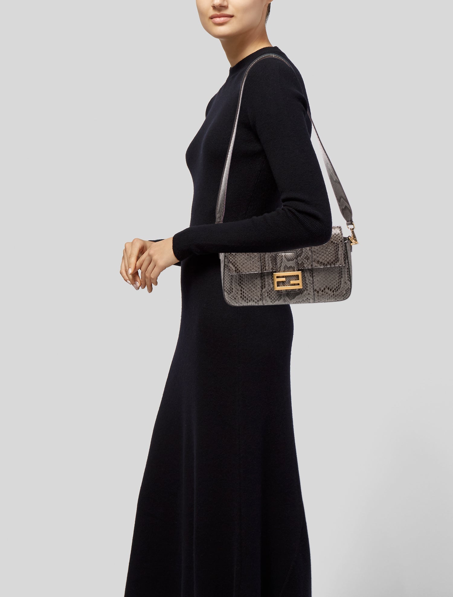 Fendi Snakeskin Baguette - Grey Shoulder Bags, Handbags
