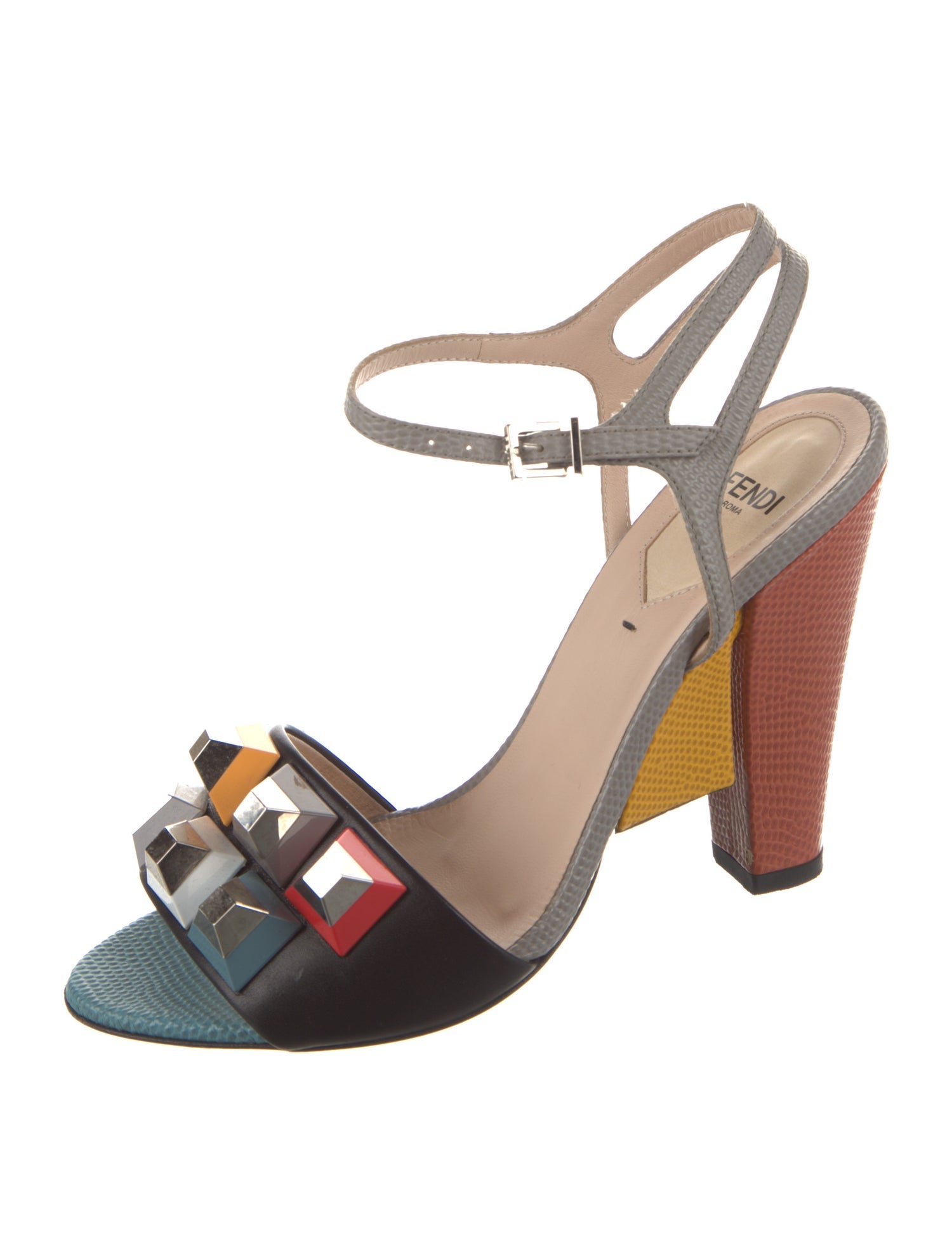 Fendi Leather Colorblock Pattern Sandals
