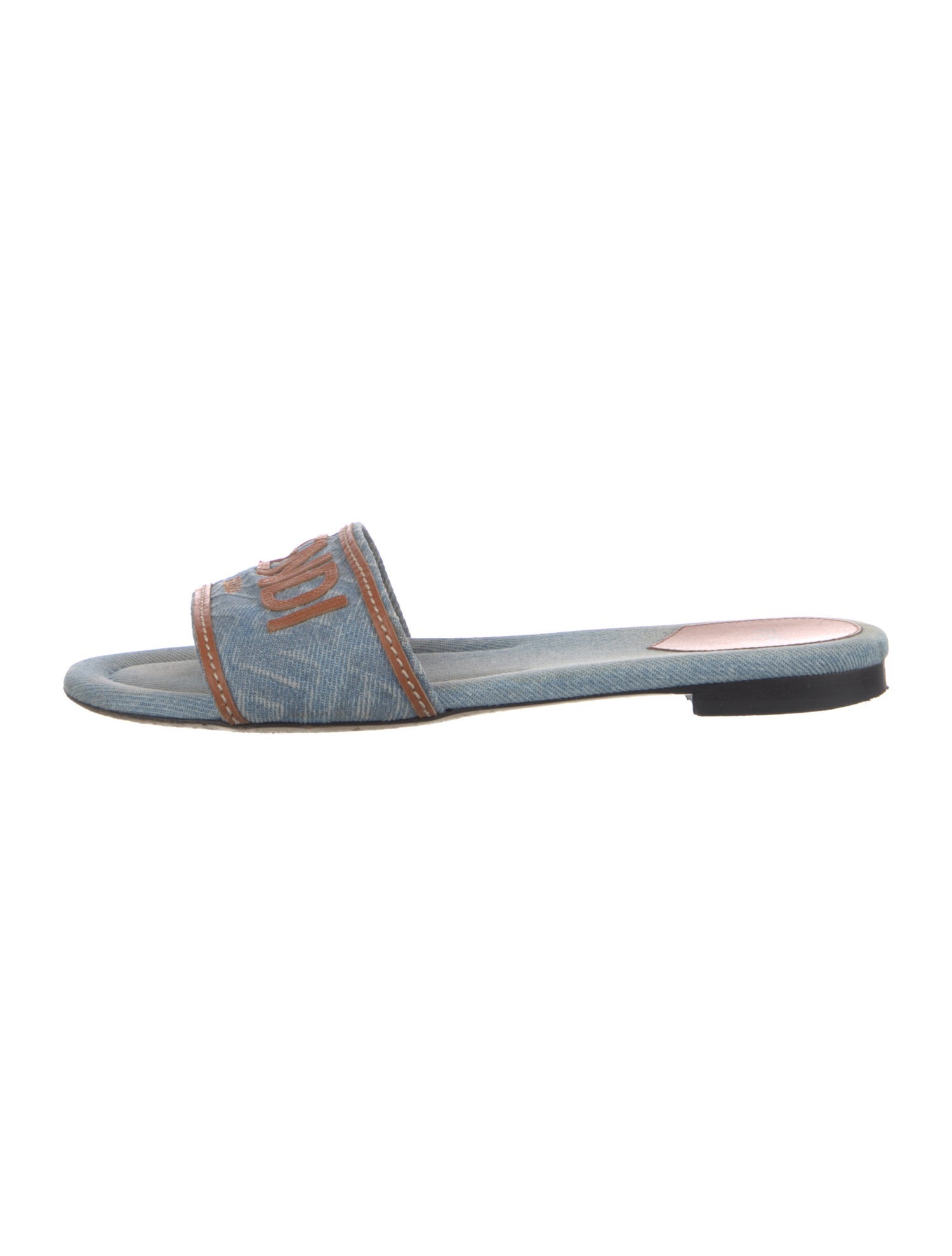 Fendi Canvas Leather Trim Embellishment Slides