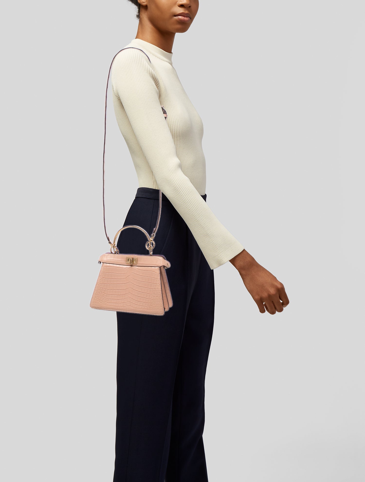 Fendi Crocodile Peekaboo Petite - Neutrals Handle Bags, Handbags