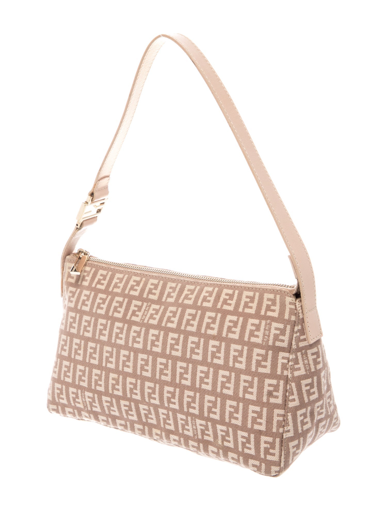 Fendi Zucchino FF Pochette - Brown Shoulder Bags, Handbags