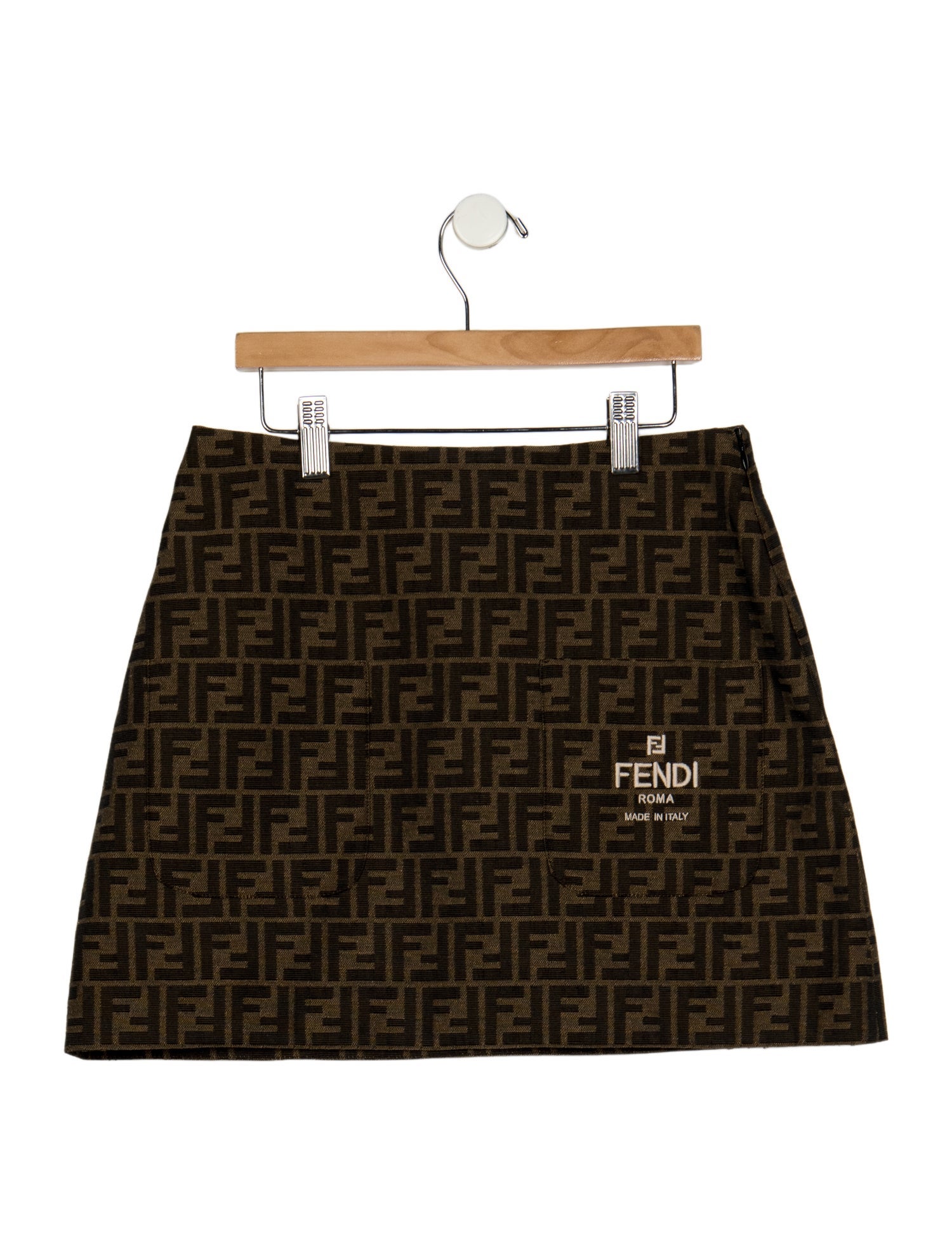 Fendi Brown patterned skirt with zip side closure