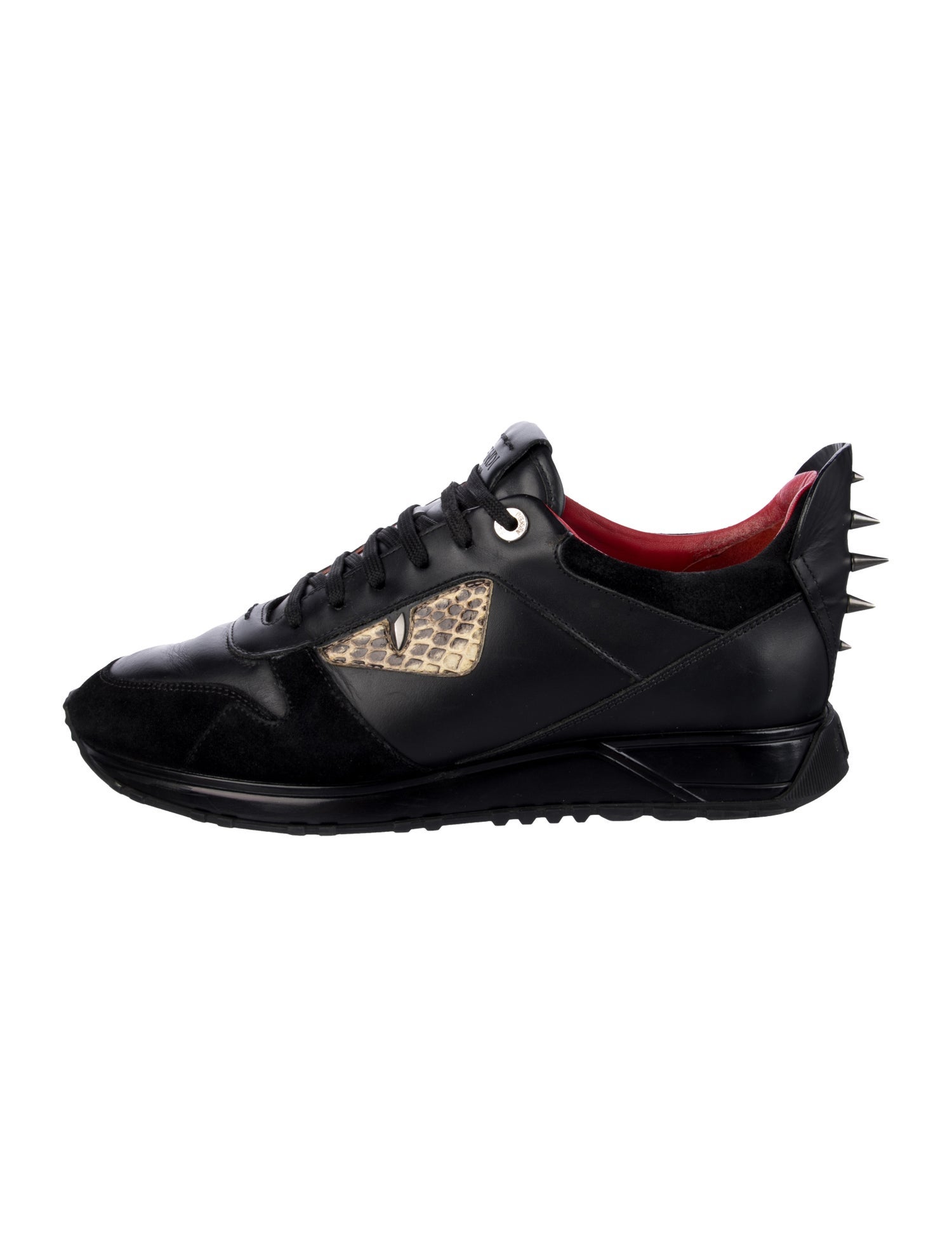 Fendi Monsters Motif Leather Sneakers - Black Sneakers, Shoes