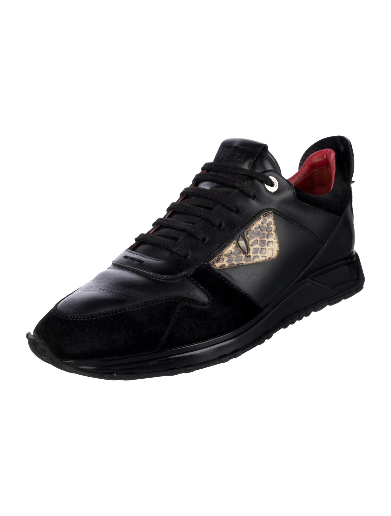 Fendi Monsters Motif Leather Sneakers - Black Sneakers, Shoes