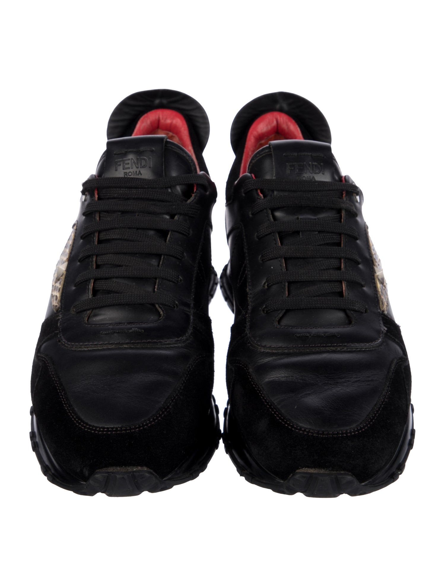 Fendi Monsters Motif Leather Sneakers - Black Sneakers, Shoes