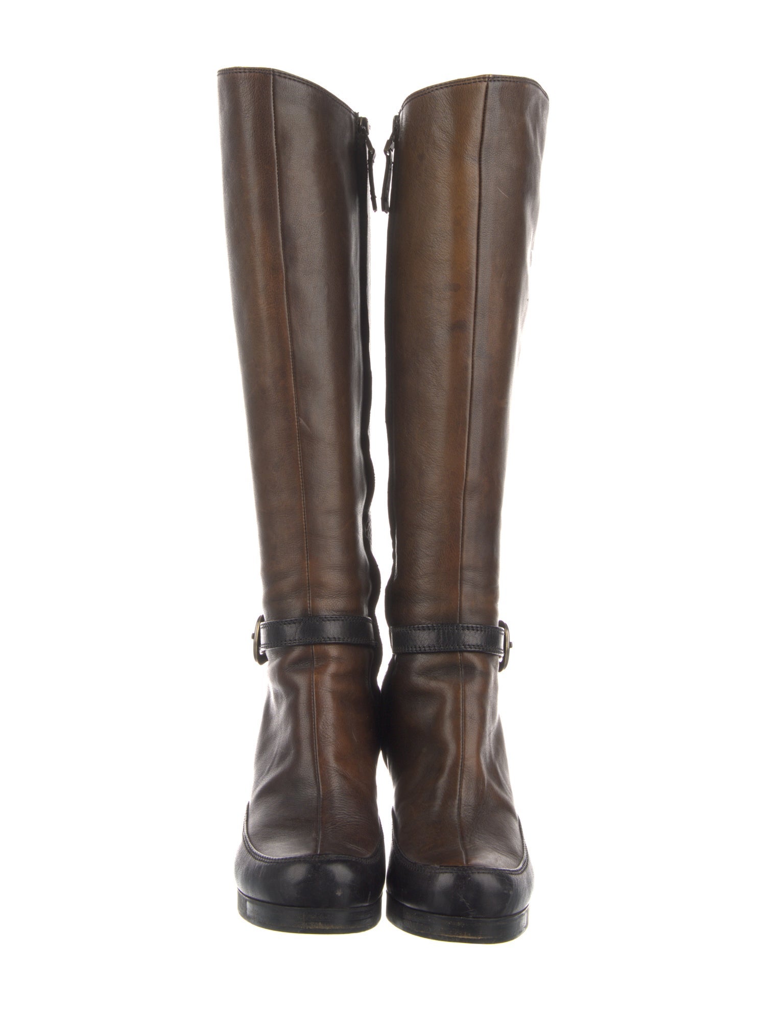 Fendi Zucca FF Logo Leather Boots - Brown Boots, Shoes - FEN435804